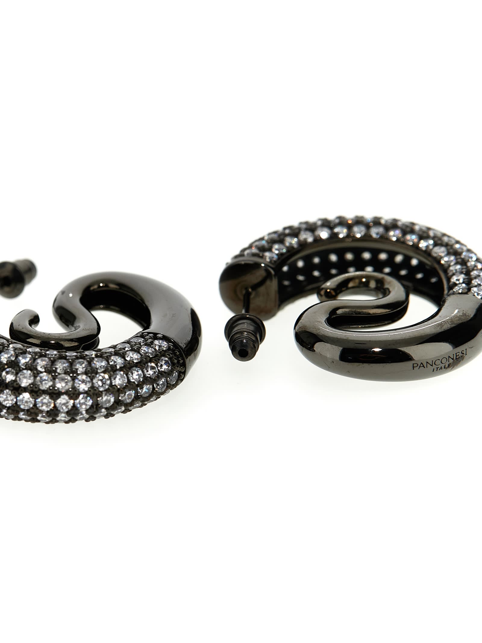Shop Panconesi Crystal Serpent Hoops Earrings In Silver