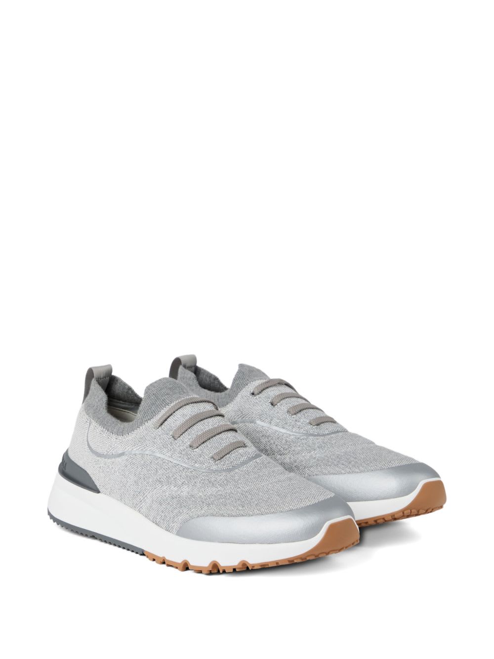 Brunello Cucinelli Techno Cotton Knit Runners With Heat Tape In Gray