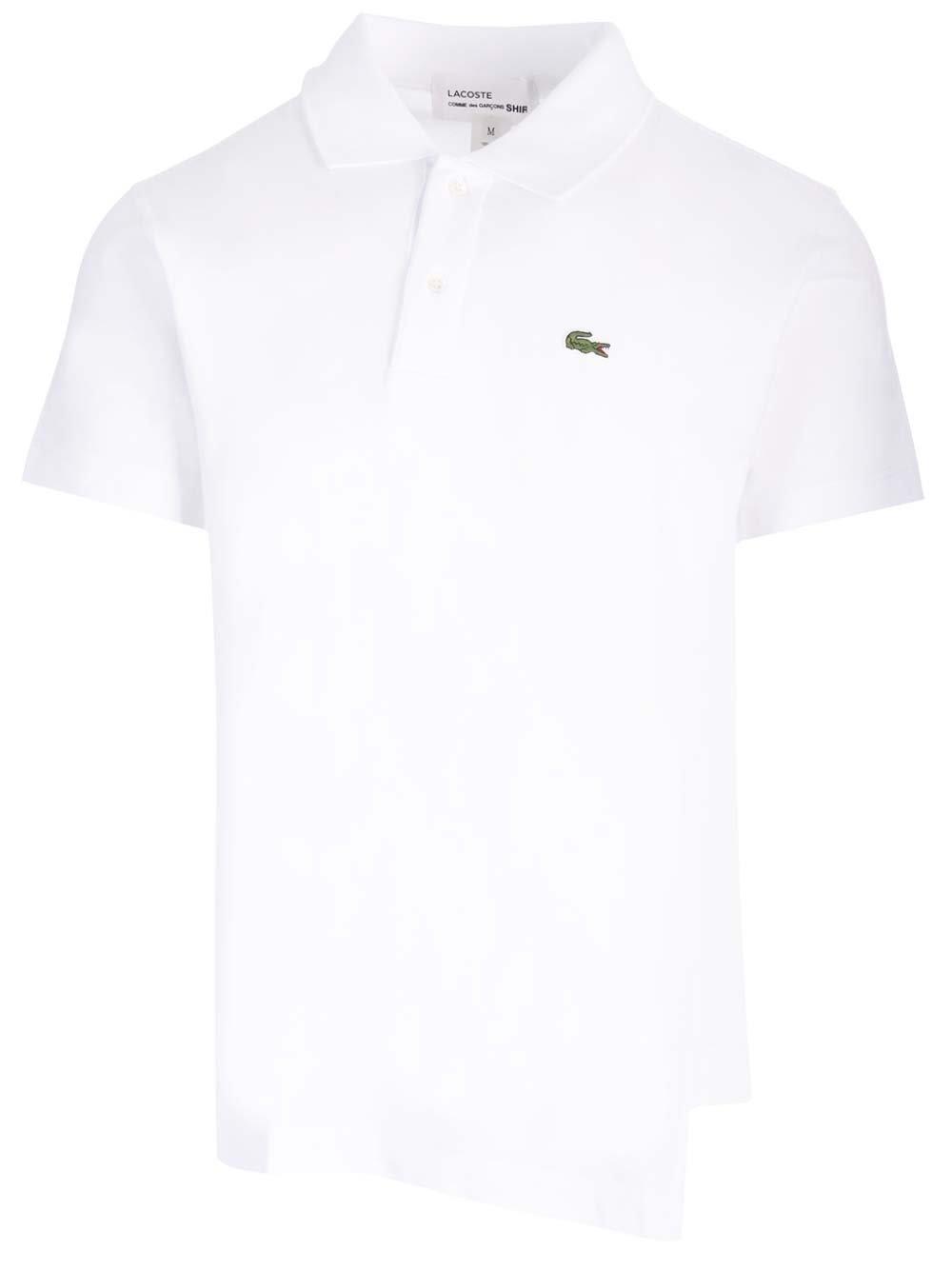 Shop Comme Des Garçons X Lacoste Asymmetric-hem Logo Patch Polo Shirt In White