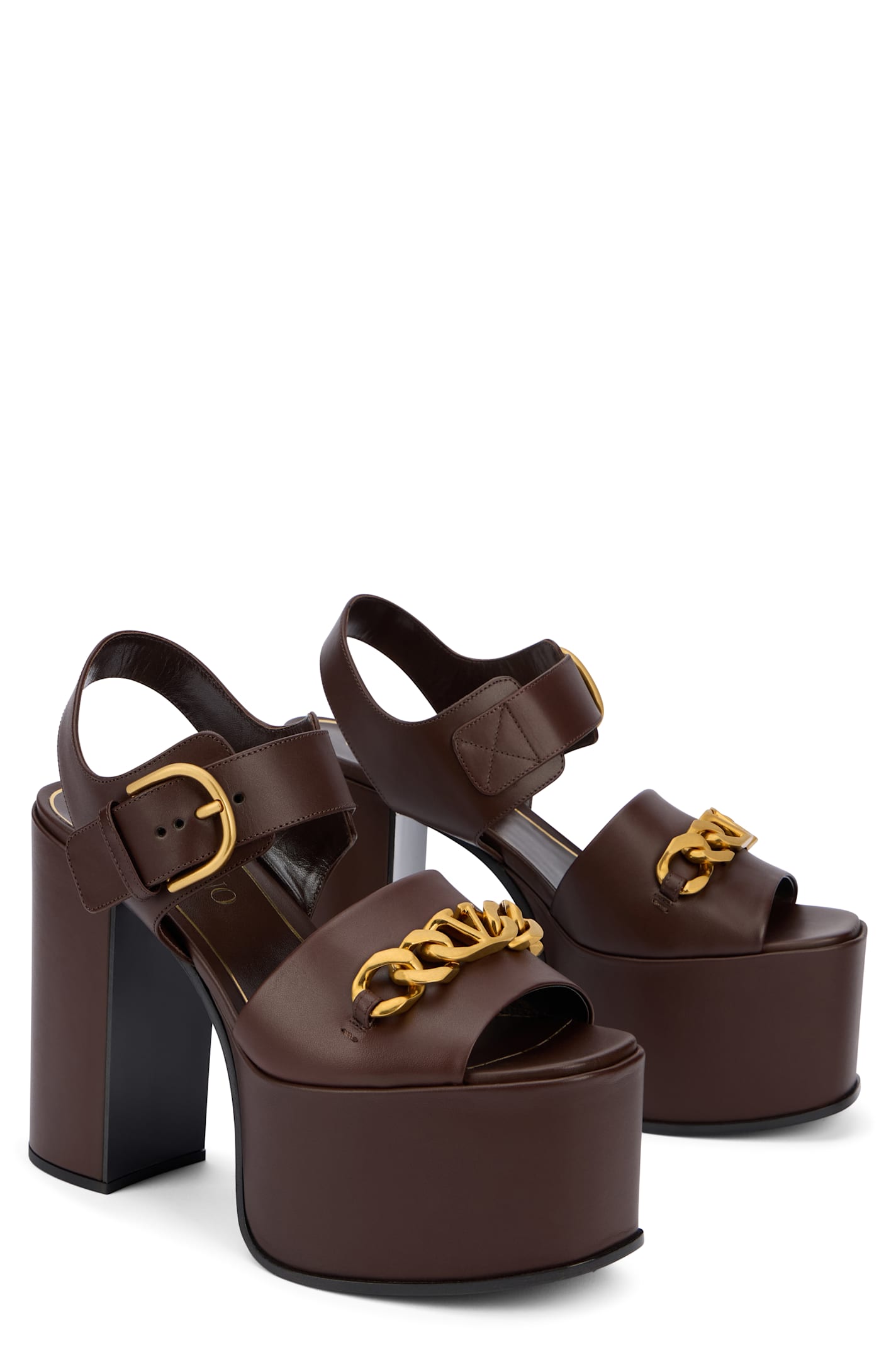 Valentino Elegant Dark Brown Plateau Sandals In Multi