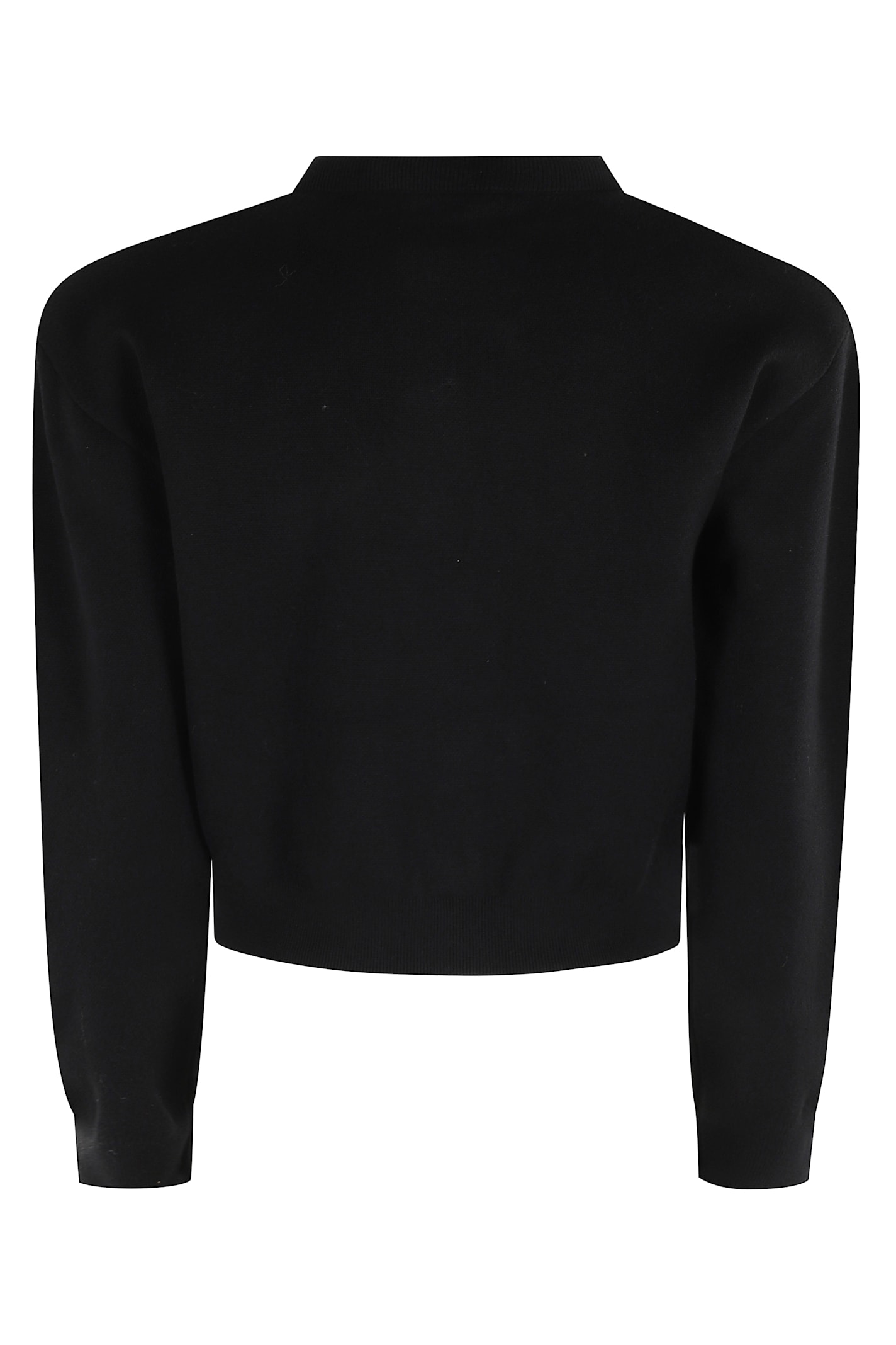 Rotate Birger Christensen Rotate Cropped Black Sweater With Padded Shoulders And Button Embellishments In Black