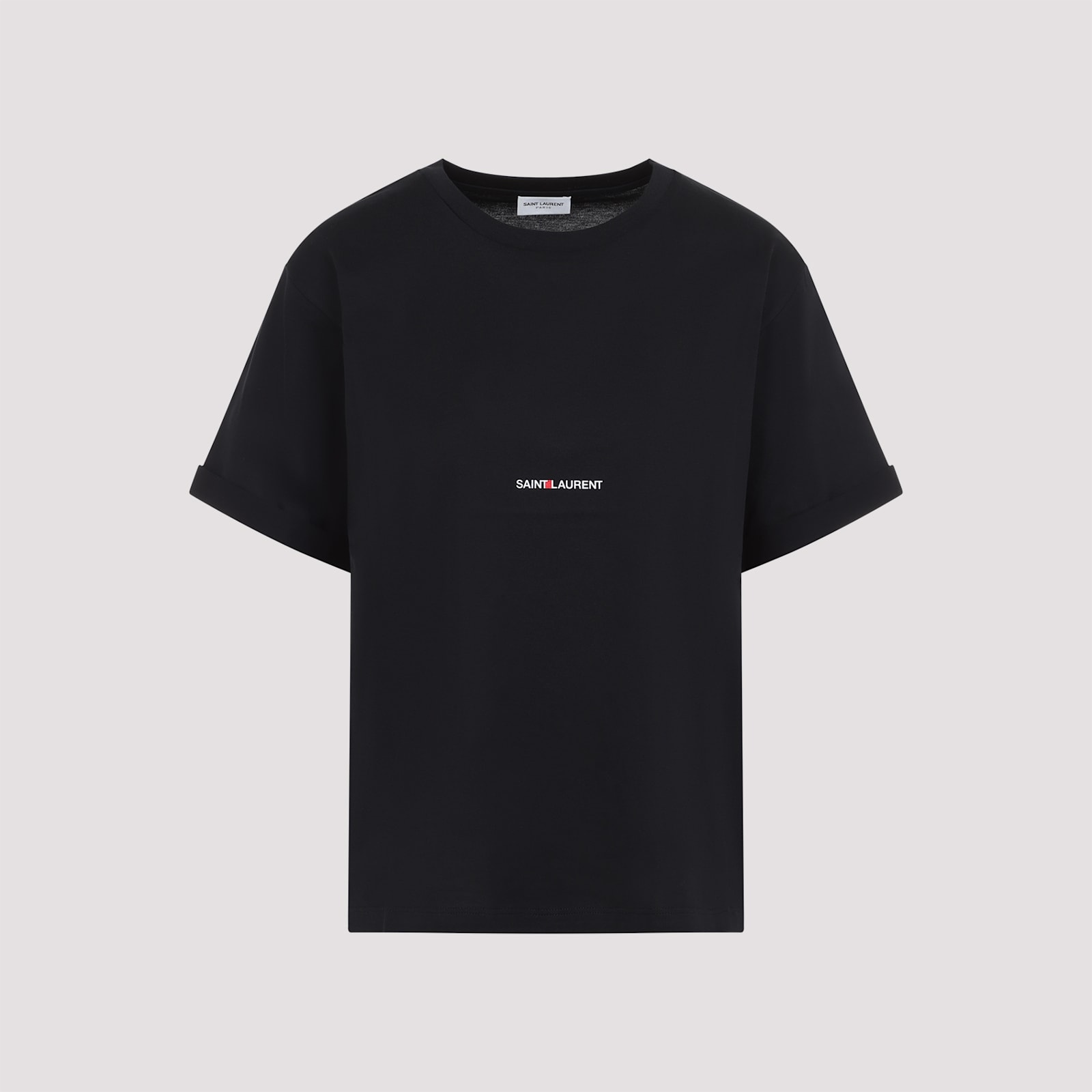 Saint Laurent Logo Print Crewneck T-shirt In Black