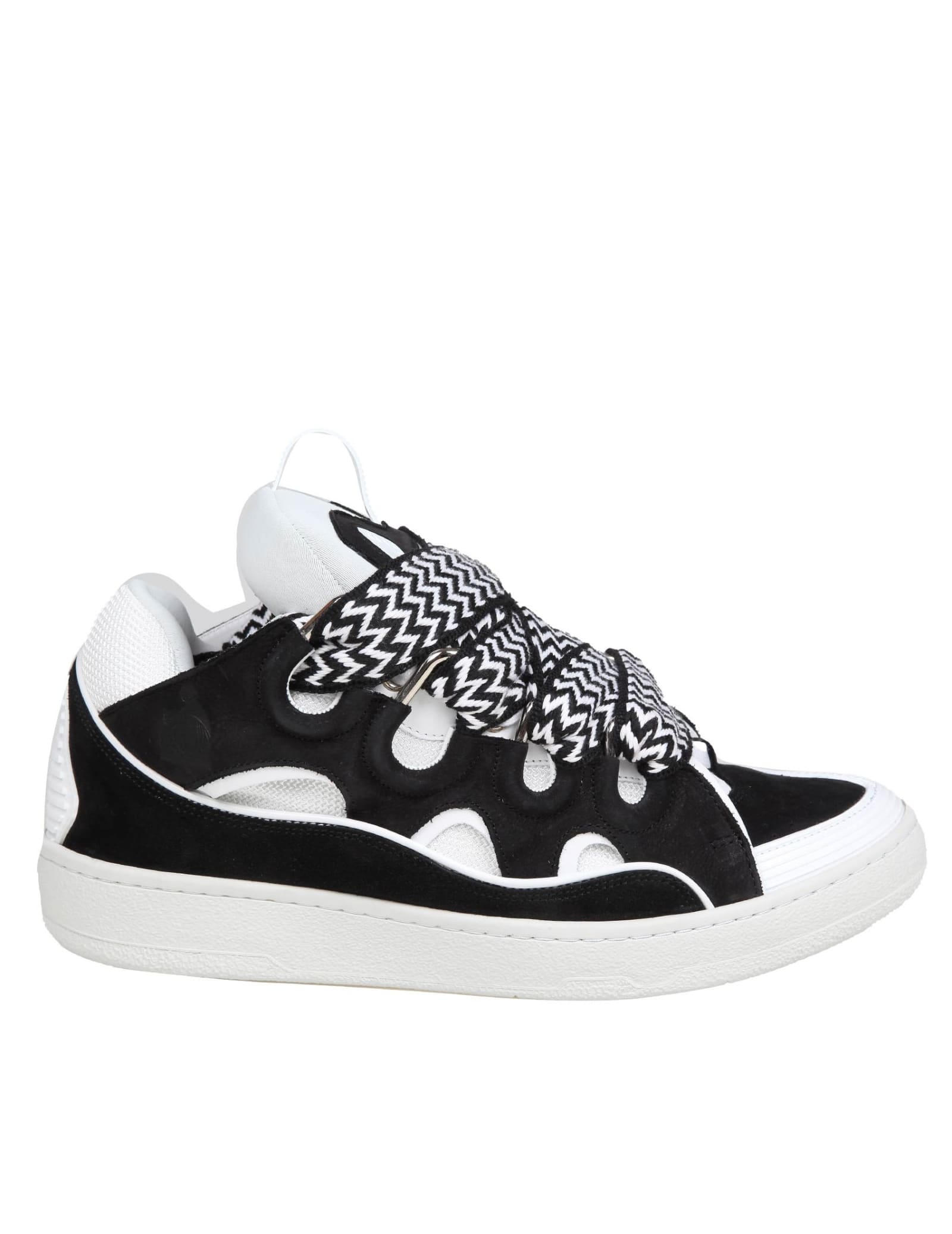 Shop Lanvin Curb Sneakers Curb Leather And Suede Sneakers With Multicolor Lace In White