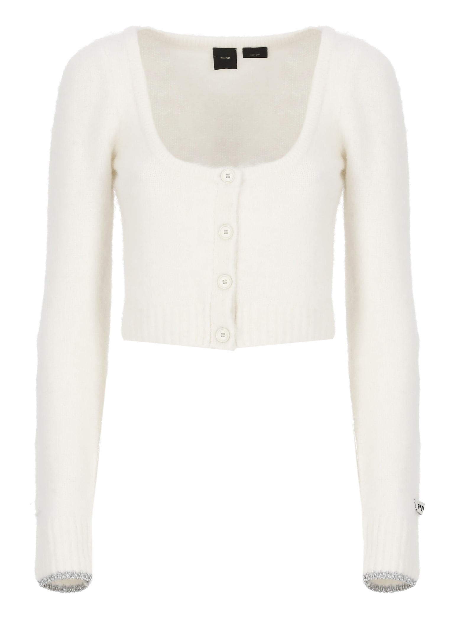 Shop Pinko Short Cardigan Sweater In White