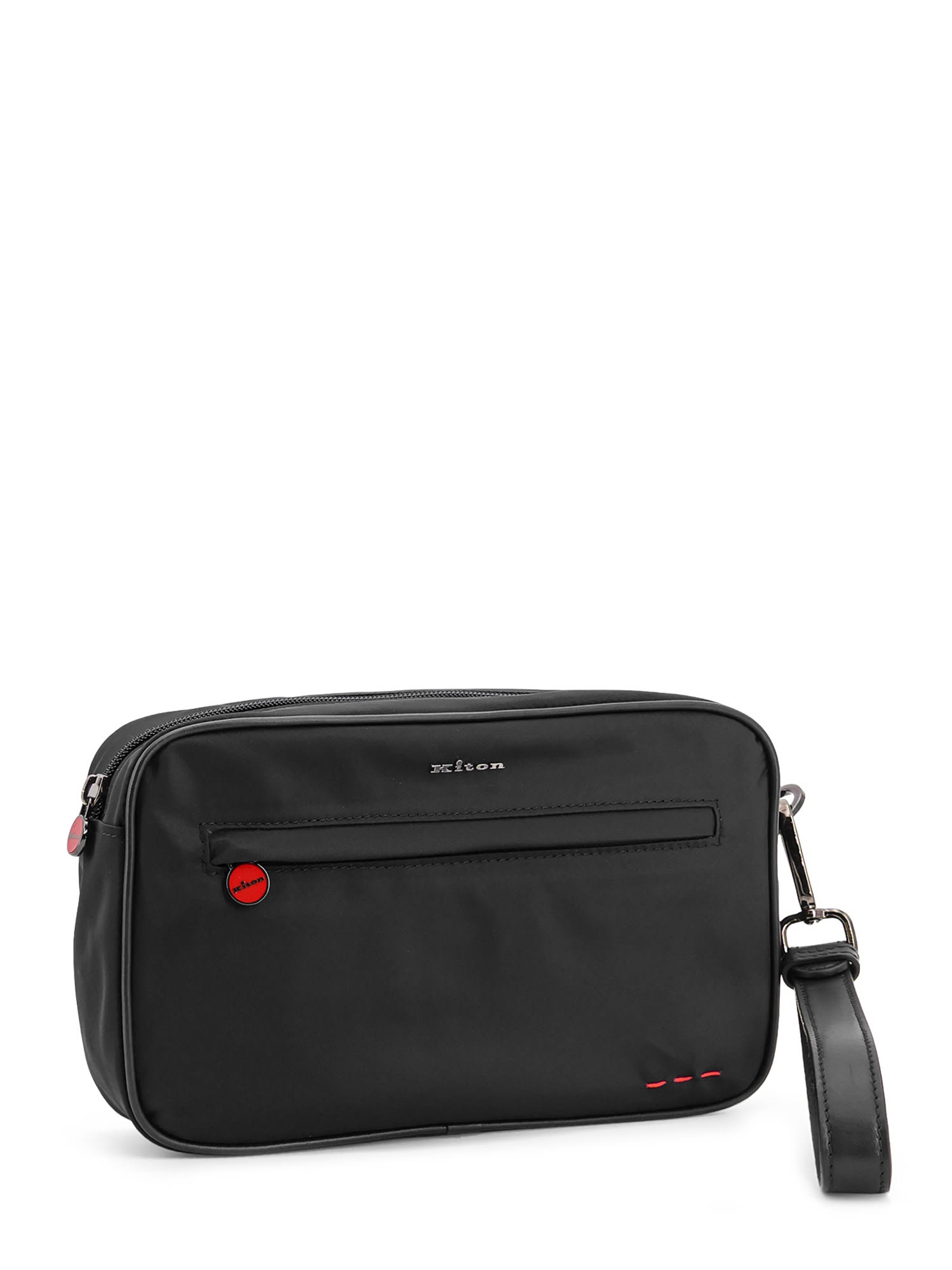 Kiton Nylon Clutch Bag With Iconic Logo Embroidery