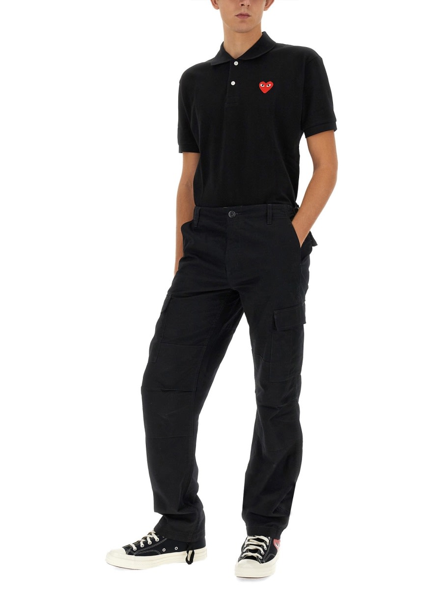 Shop Comme Des Garçons Play Polo With Logo Embroidery In Black