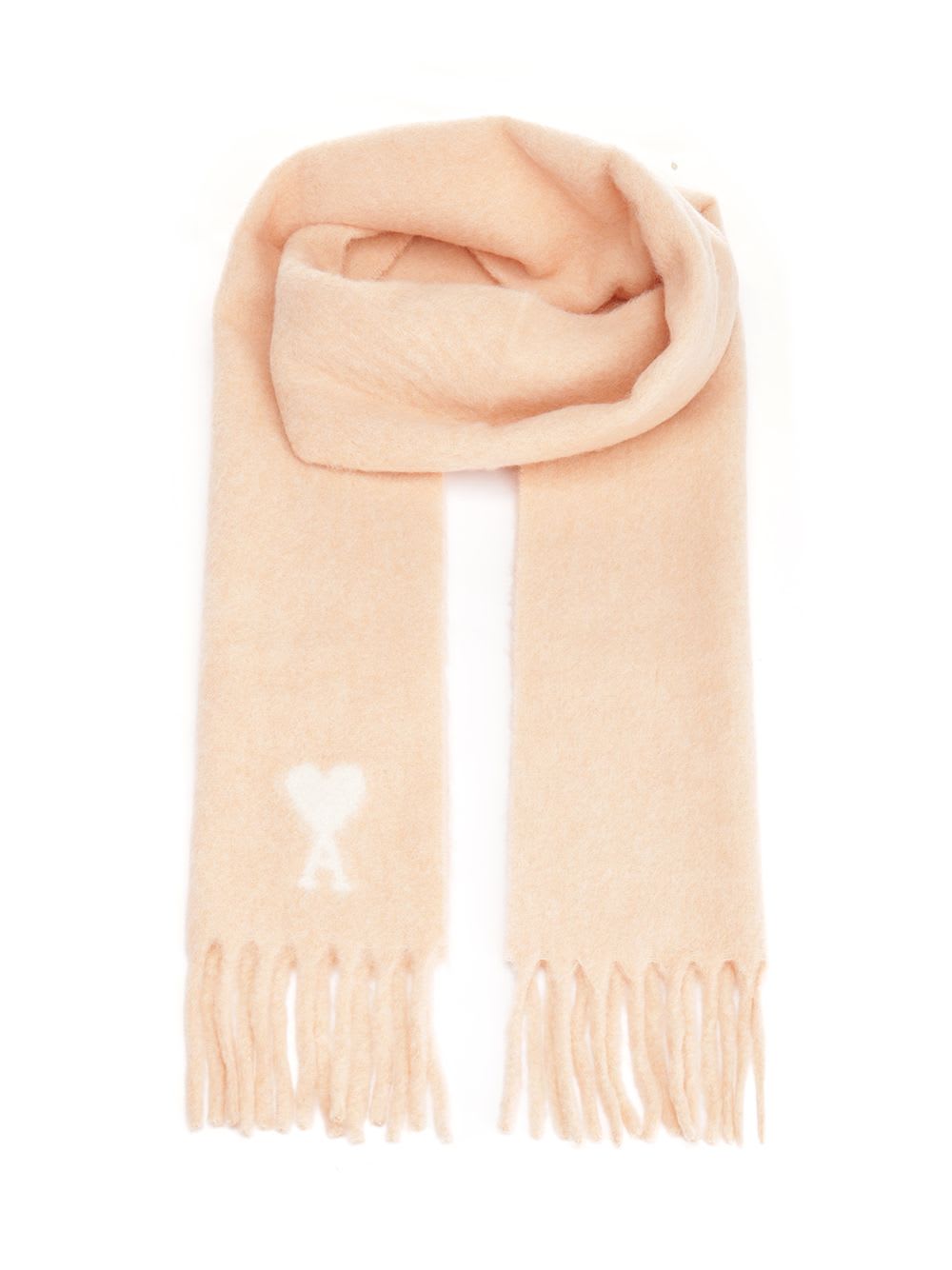 Ami Alexandre Mattiussi Fringed Rectangular Scarf In Soft Powder Pink With Jacquard Detail In Pink
