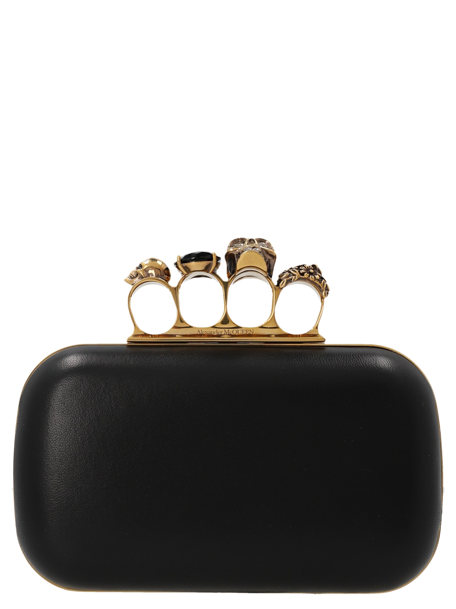 Shop Alexander Mcqueen Skull Four Ring Clutch In Black