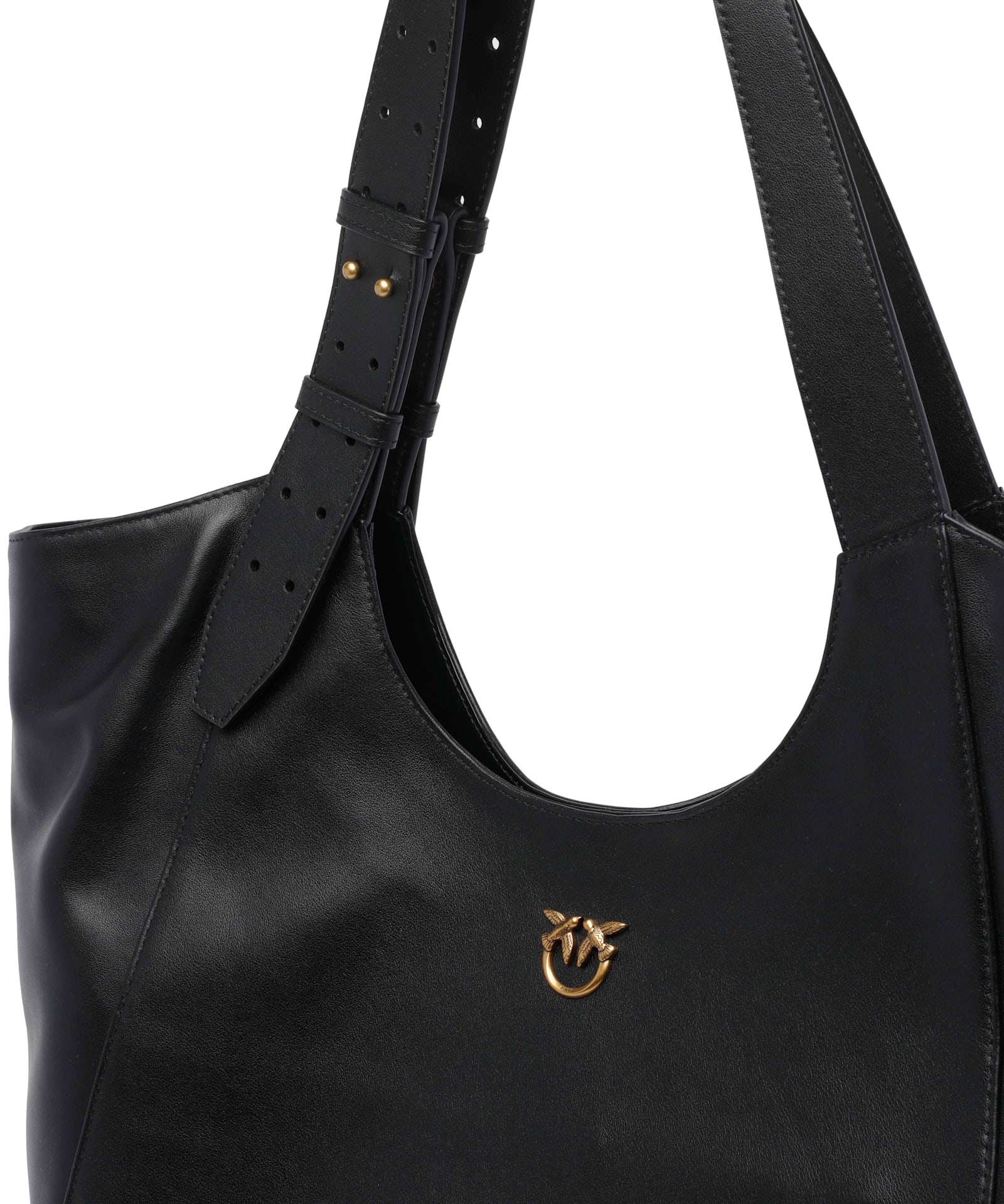 Pinko Logo-detail Leather Shoulder Bag In Black