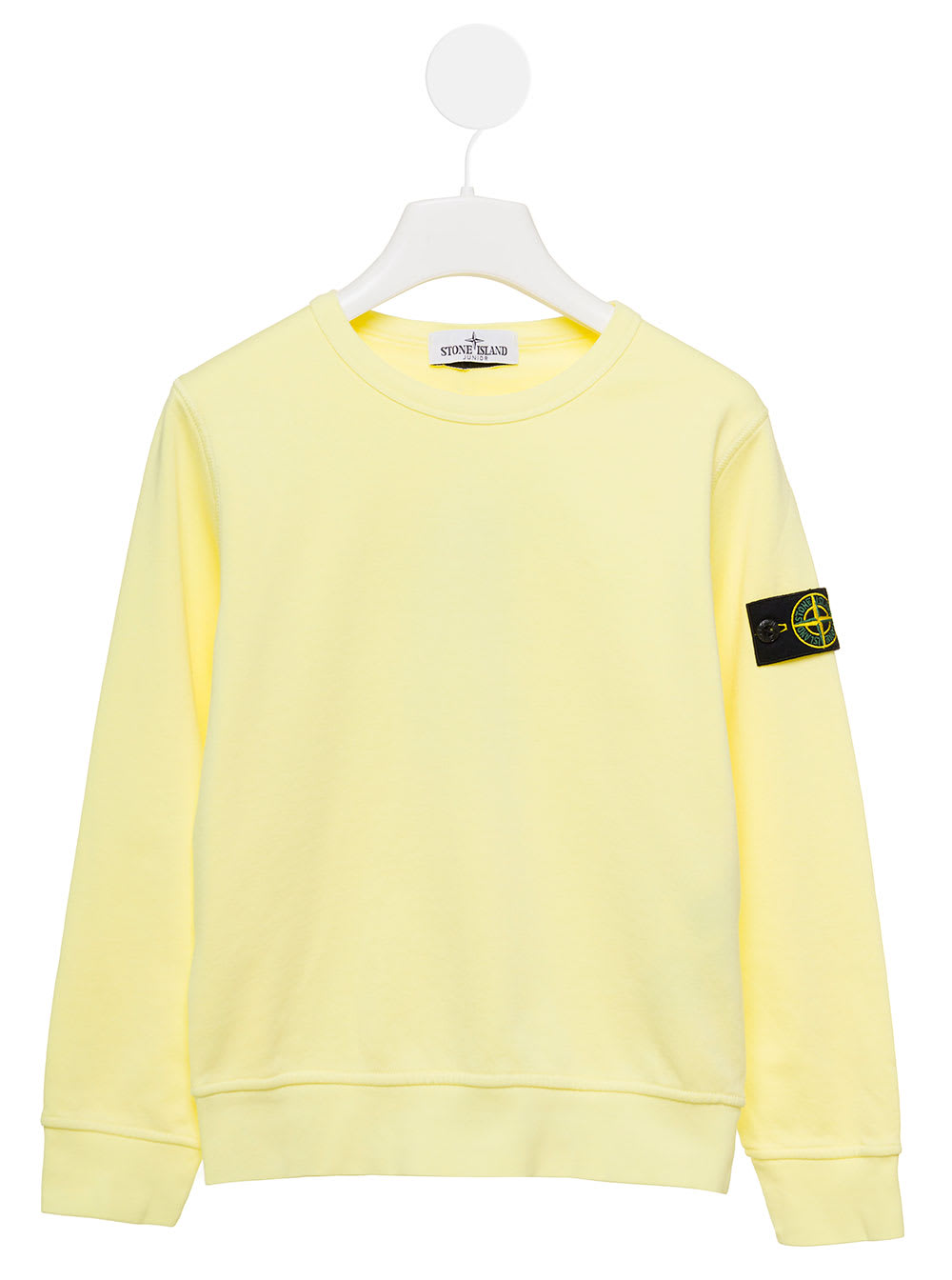 Stone Island Junior Kids' Light Yellow Crewneck Sweatshirt With Logo Patch In Cotton Boy In Lemon