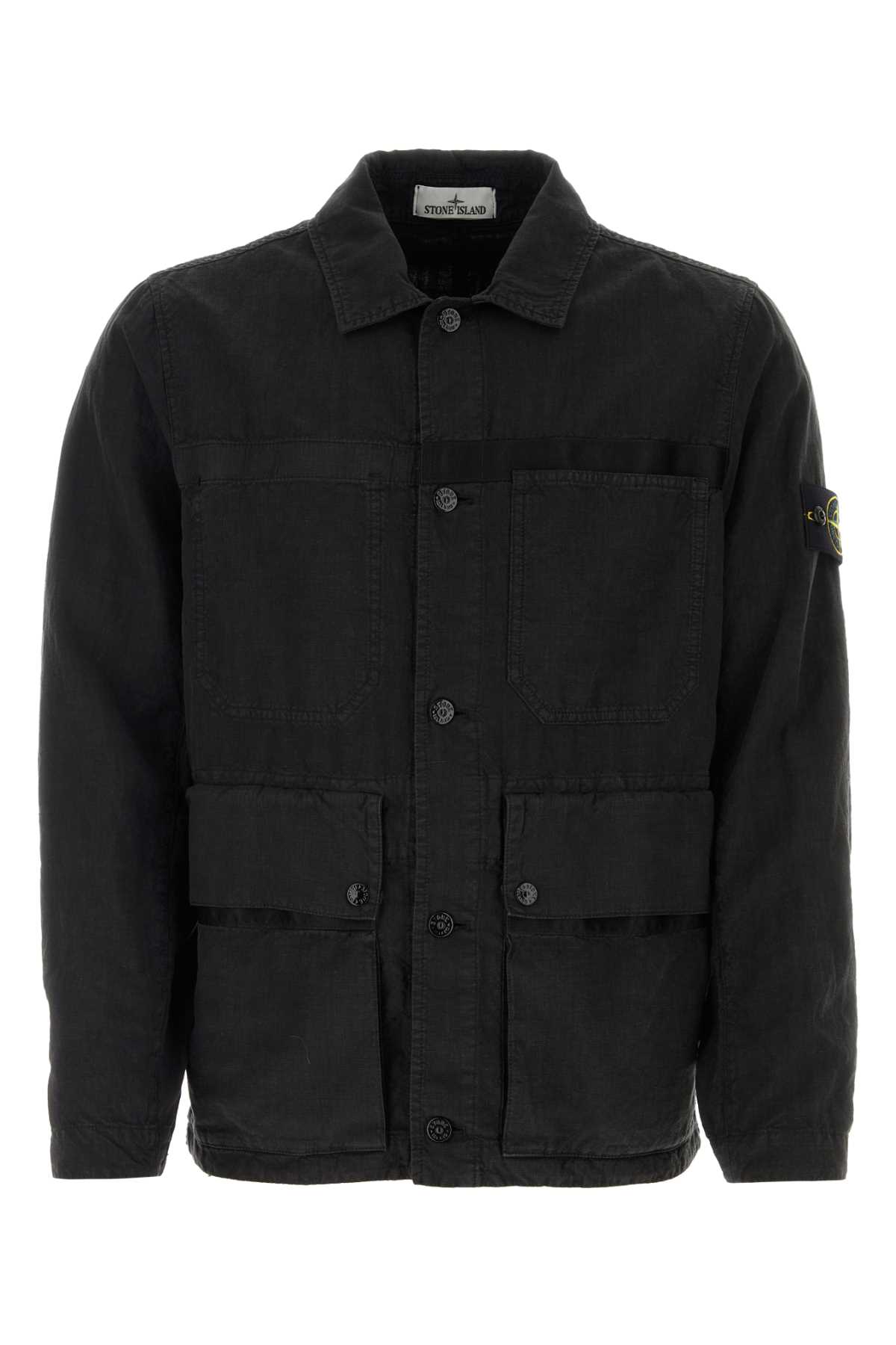 Shop Stone Island Black Linen Blend Cotton Jacket In Blk
