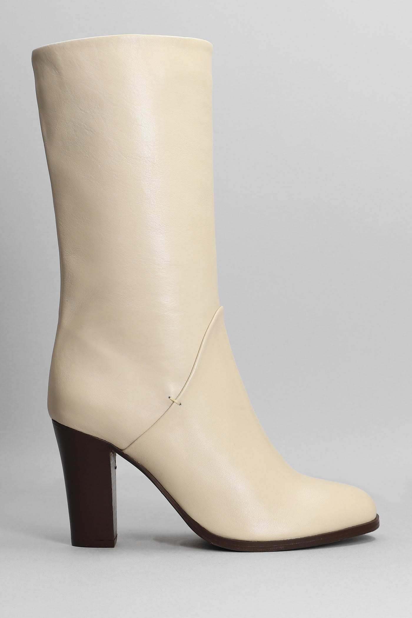 Julie Dee High Heels Ankle Boots In Beige Leather