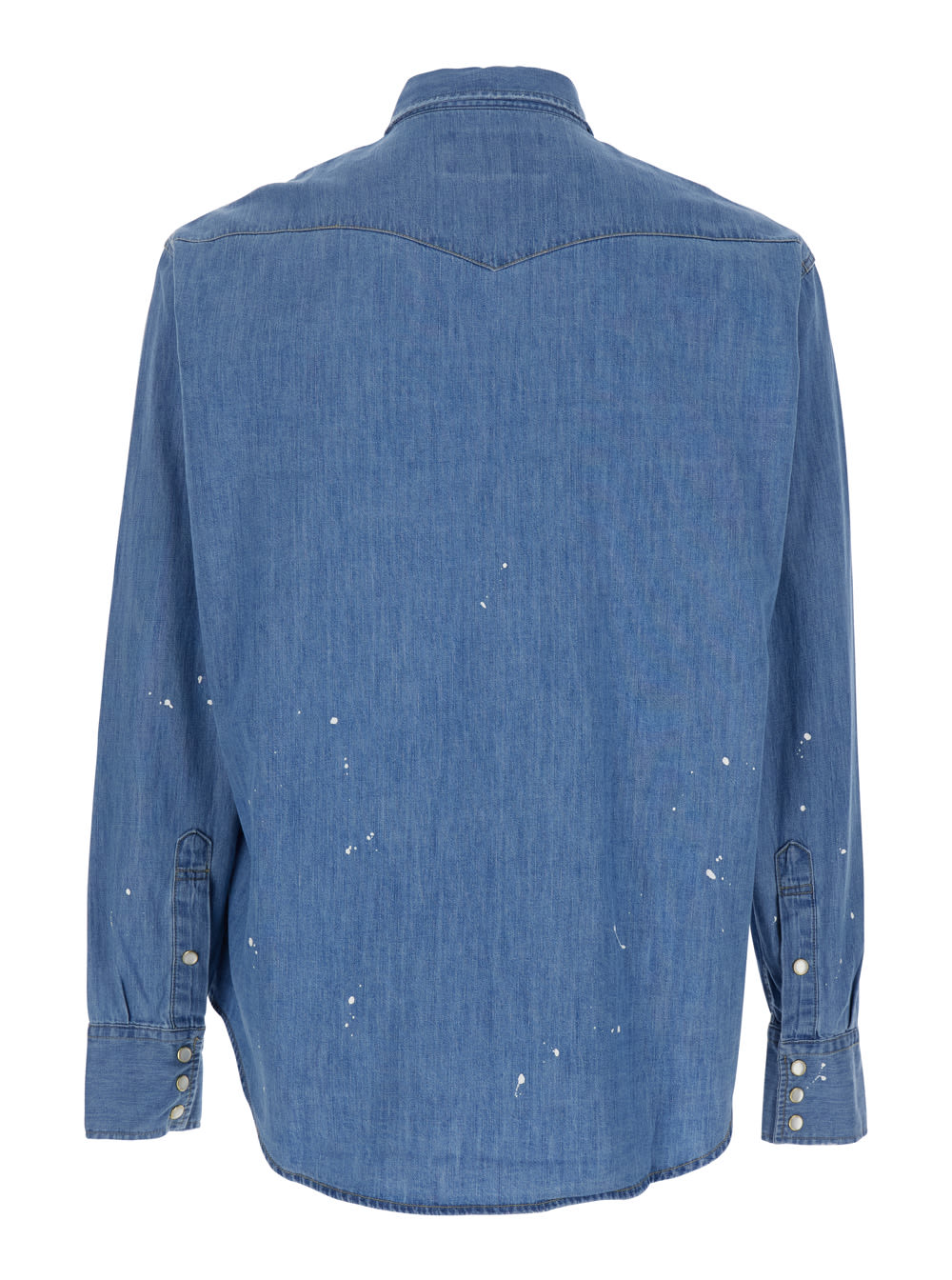 Tonywack Light Blue Shirt With Classic Collar And All-over Hand Painted Details In Light Blue