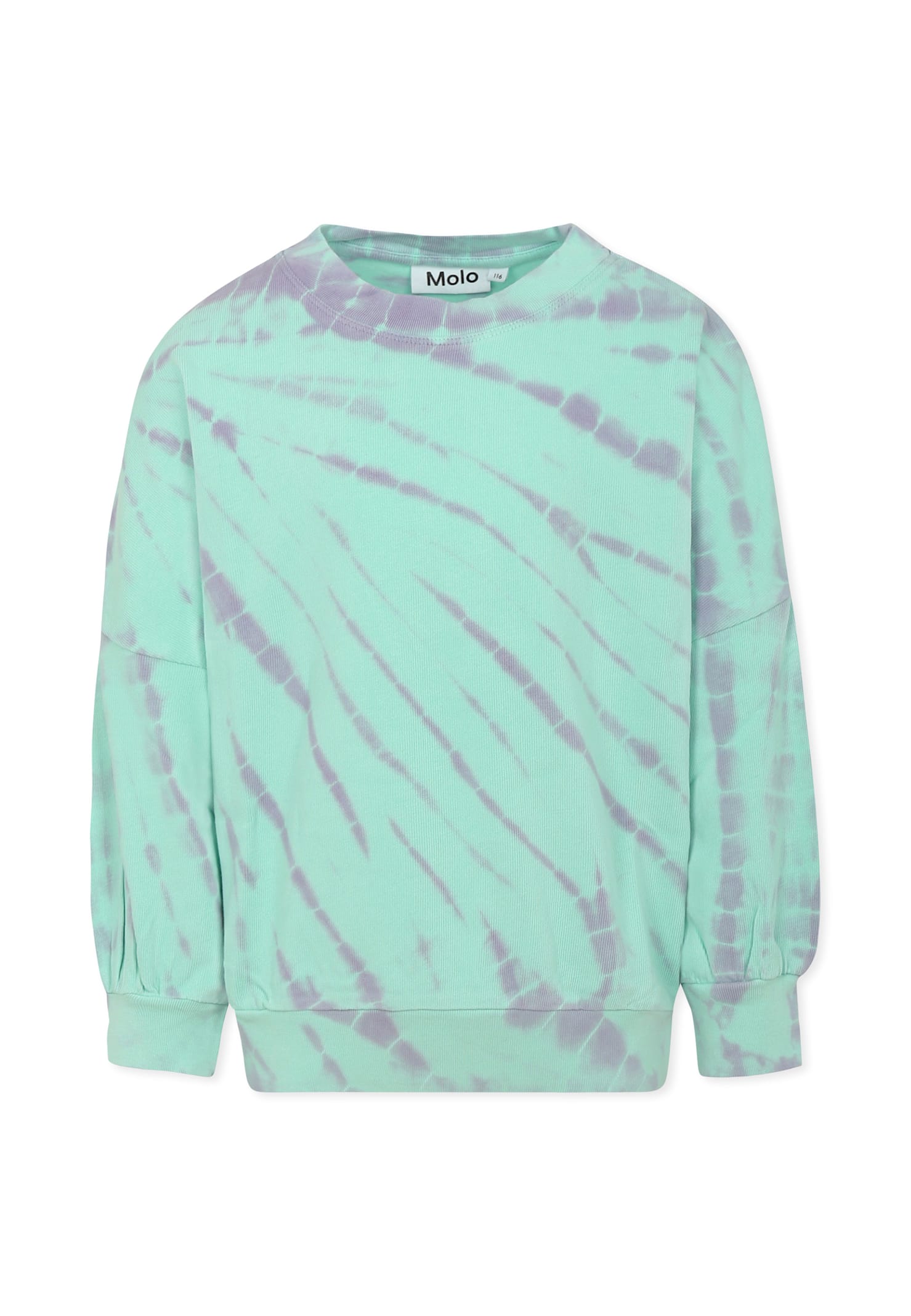 Molo Tie Dye Multicolor Sweatshirt For Girl With Logo In Light Blue