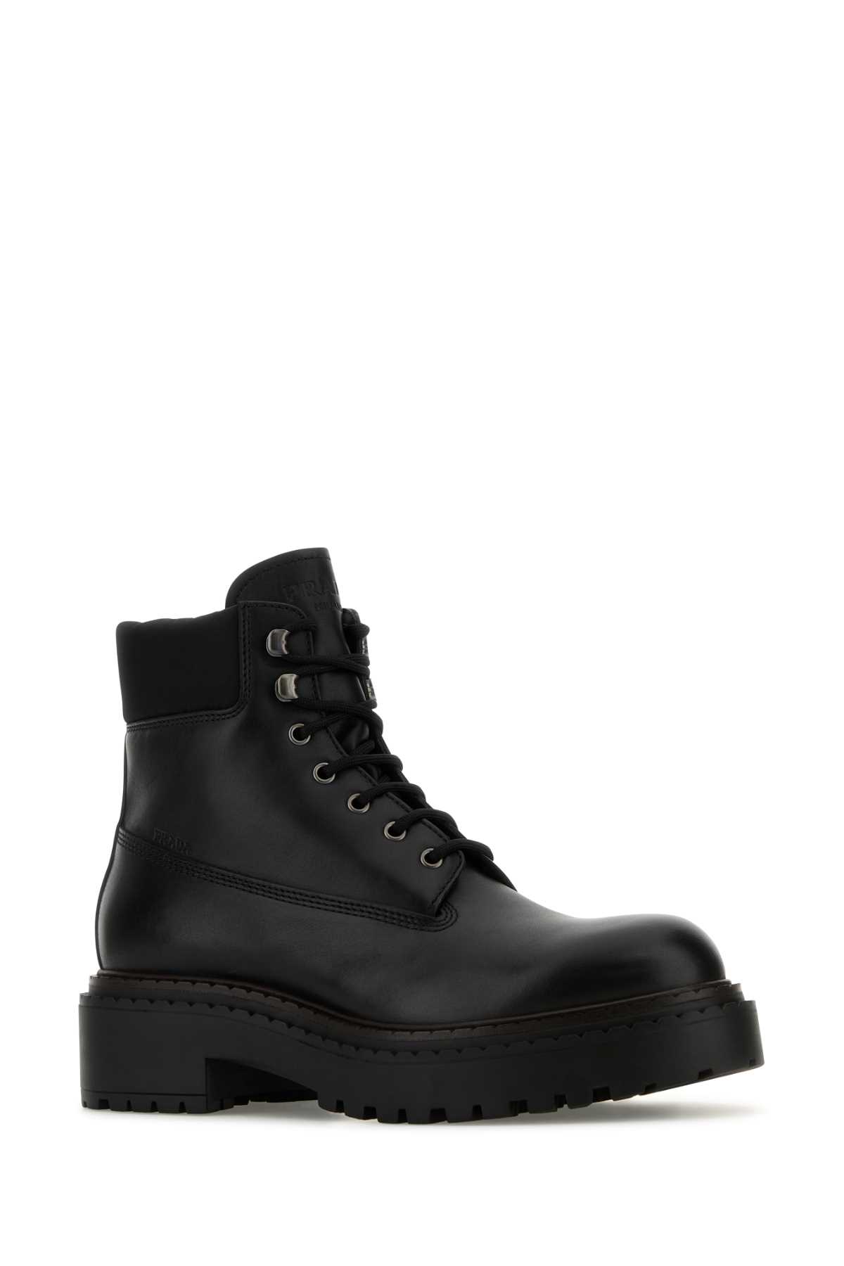 Shop Prada Black Leather Ankle Boots In Nero