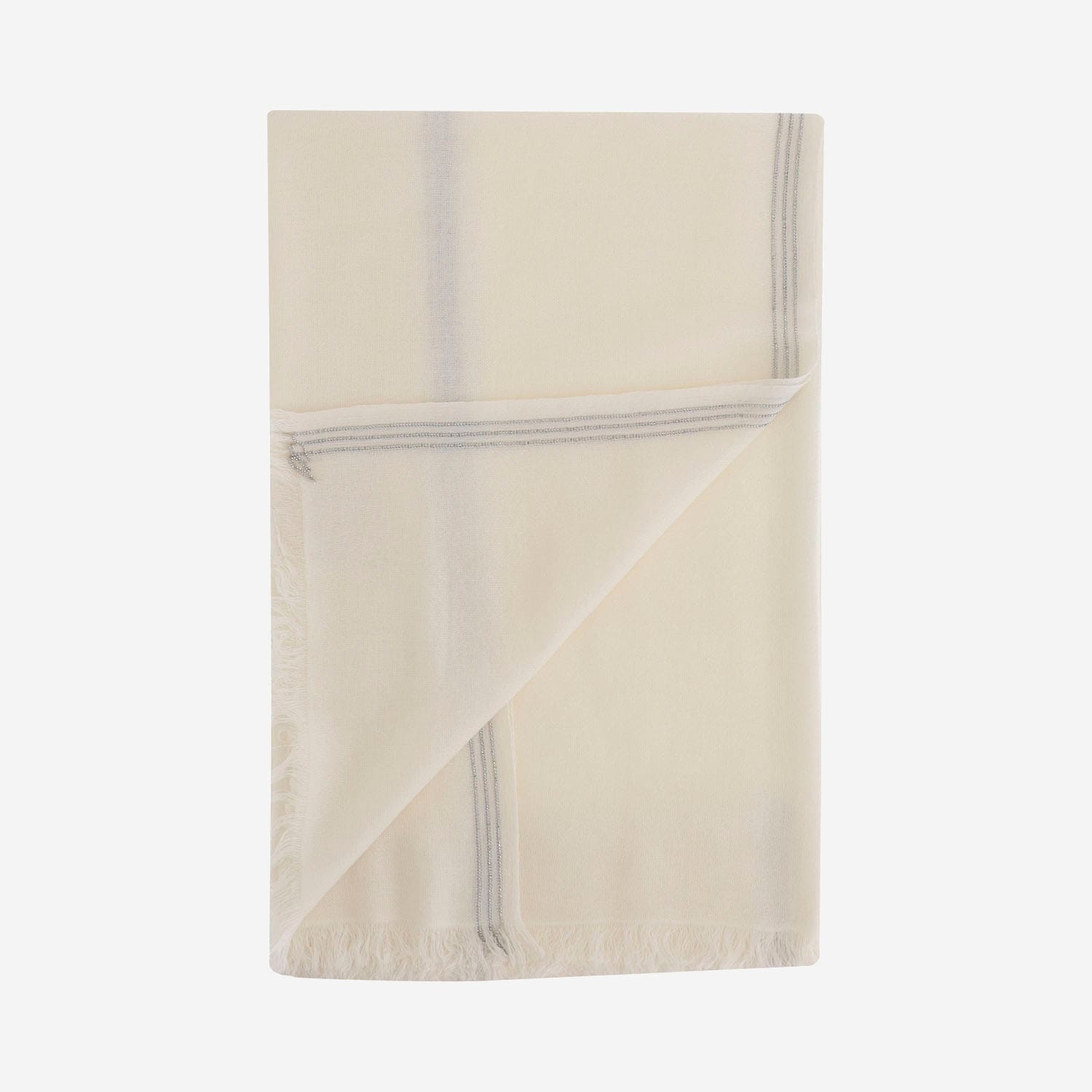 Faliero Sarti Rectangular Ivory Scarf With Metal Thread Trimming In Red
