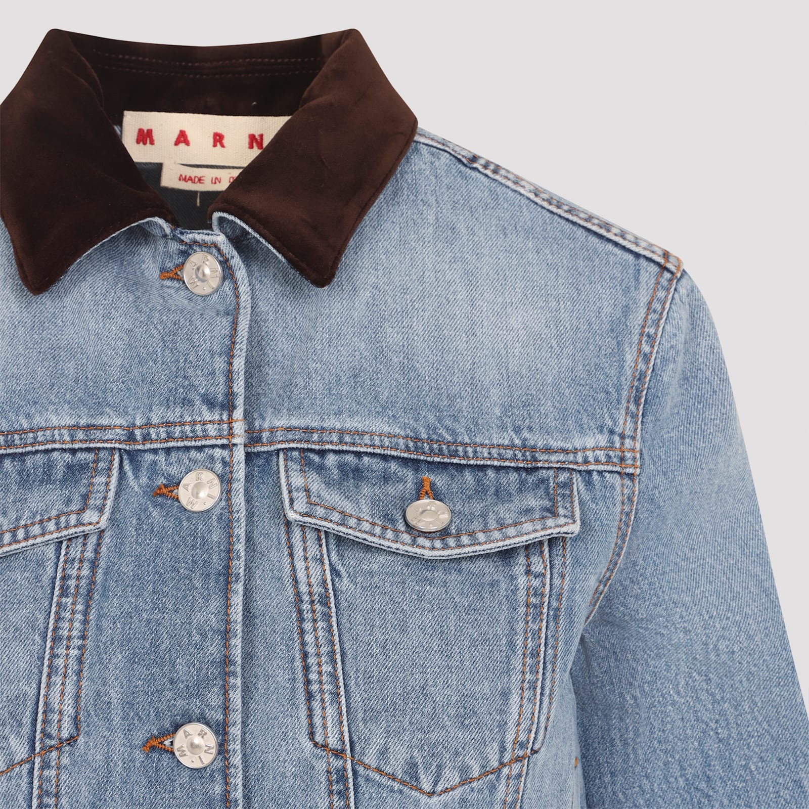 Marni Washed Bull Denim Trucker Cropped Jacket In Blue