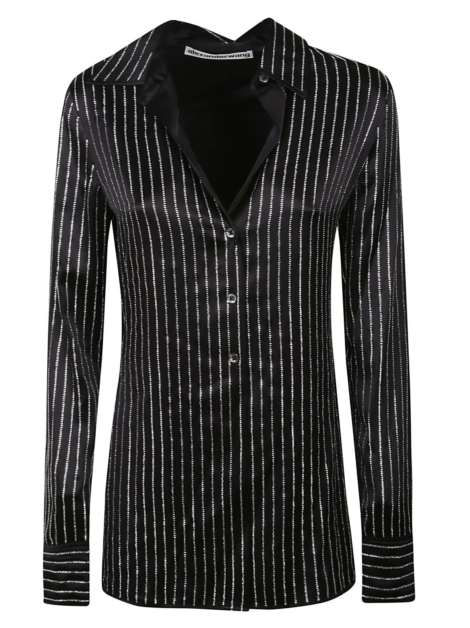 ALEXANDER WANG CRYSTAL HOTFIX LONG SLEEVE SLIM SHIRT