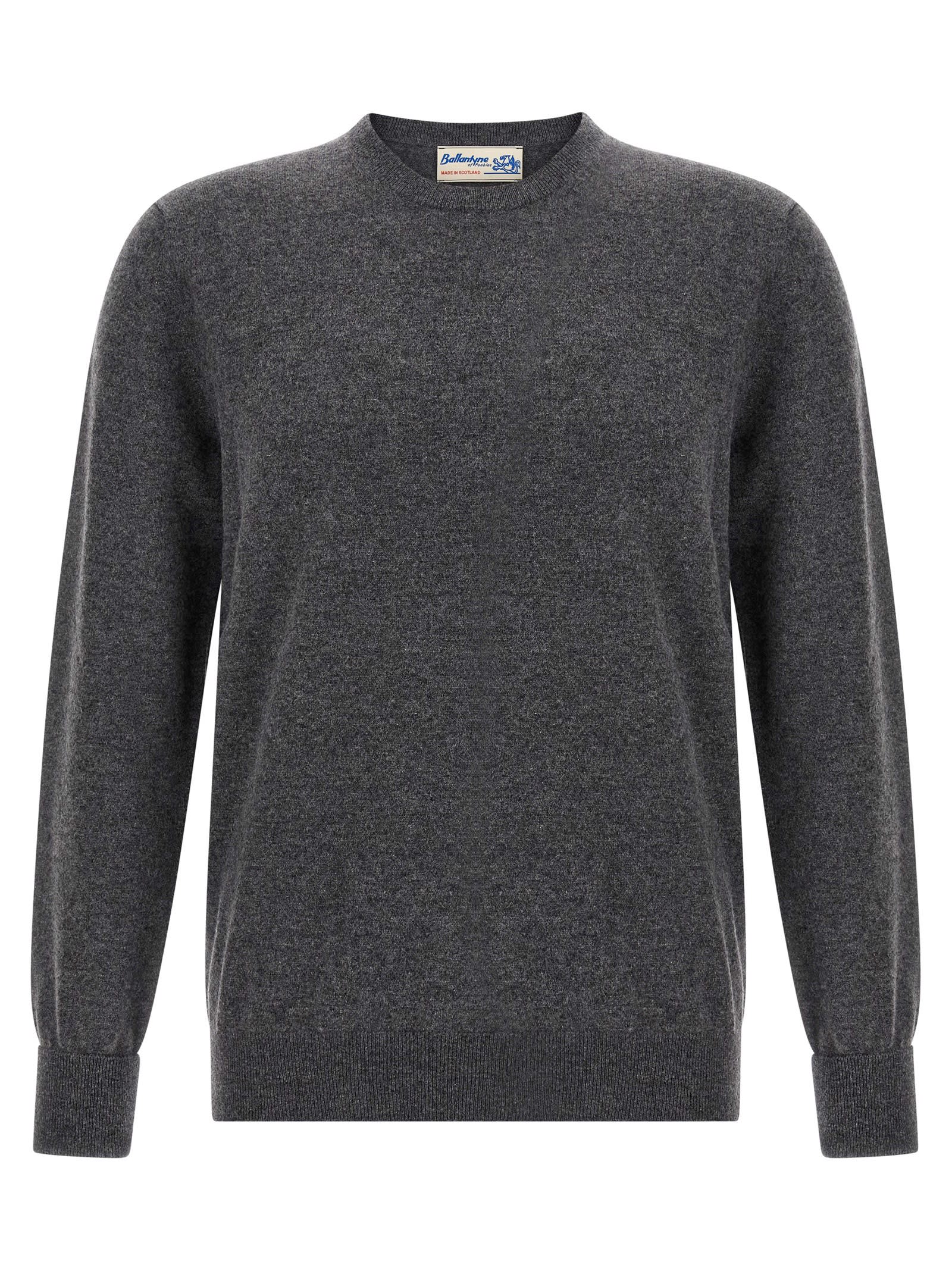Ballantyne Ribbed Hem Cashmere Sweater With Long Cuffed Sleeves In Gray