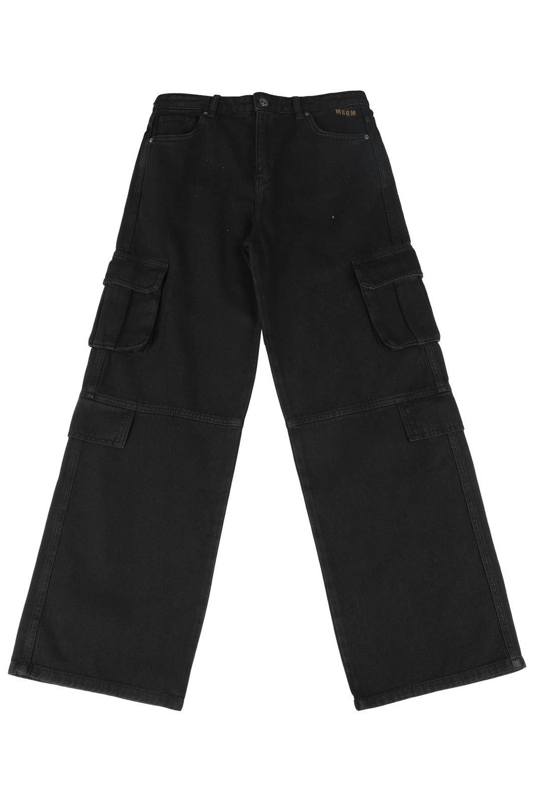 Msgm Kids' Logo Embroidered Wide Leg Jeans In Black