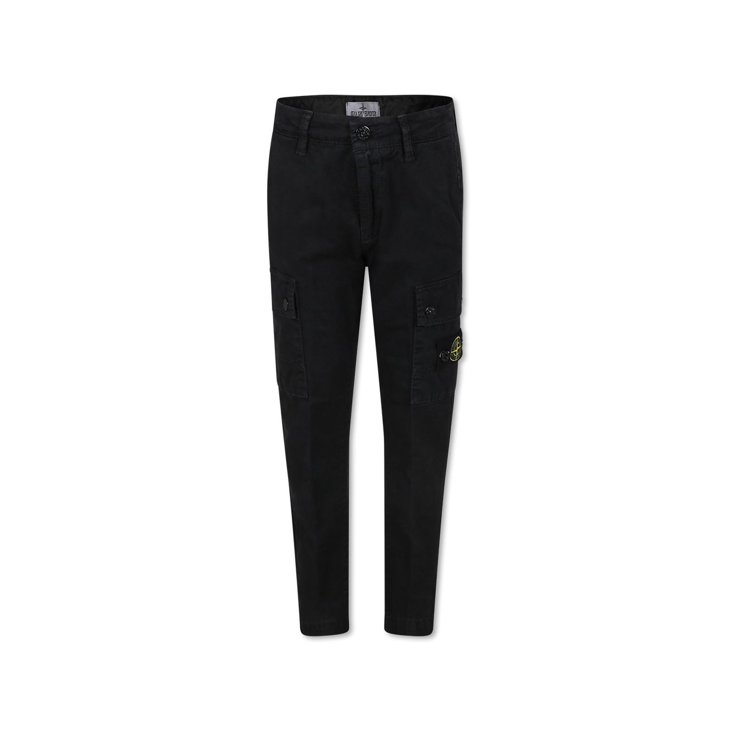 Stone Island Black Trousers For Boy With Compass In Black