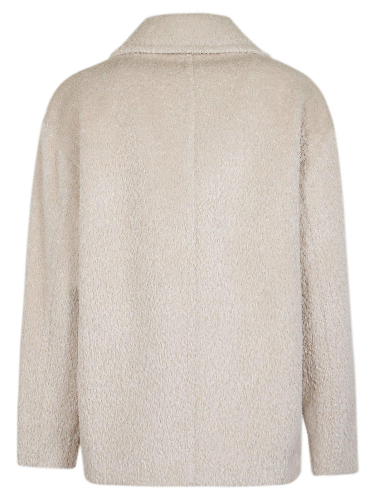 Shop Max Mara Double-breasted Long-sleeved Coat In Albino