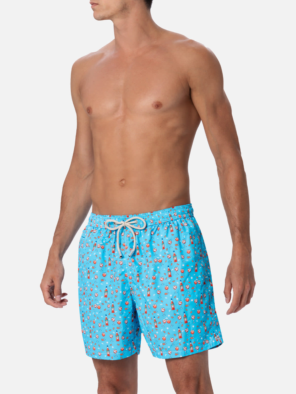 Shop Mc2 Saint Barth Man Lightweight Fabric Swim-shorts Lighting Micro Fantasy With Aperol Spritz Print Aperol Special Ed In Sky