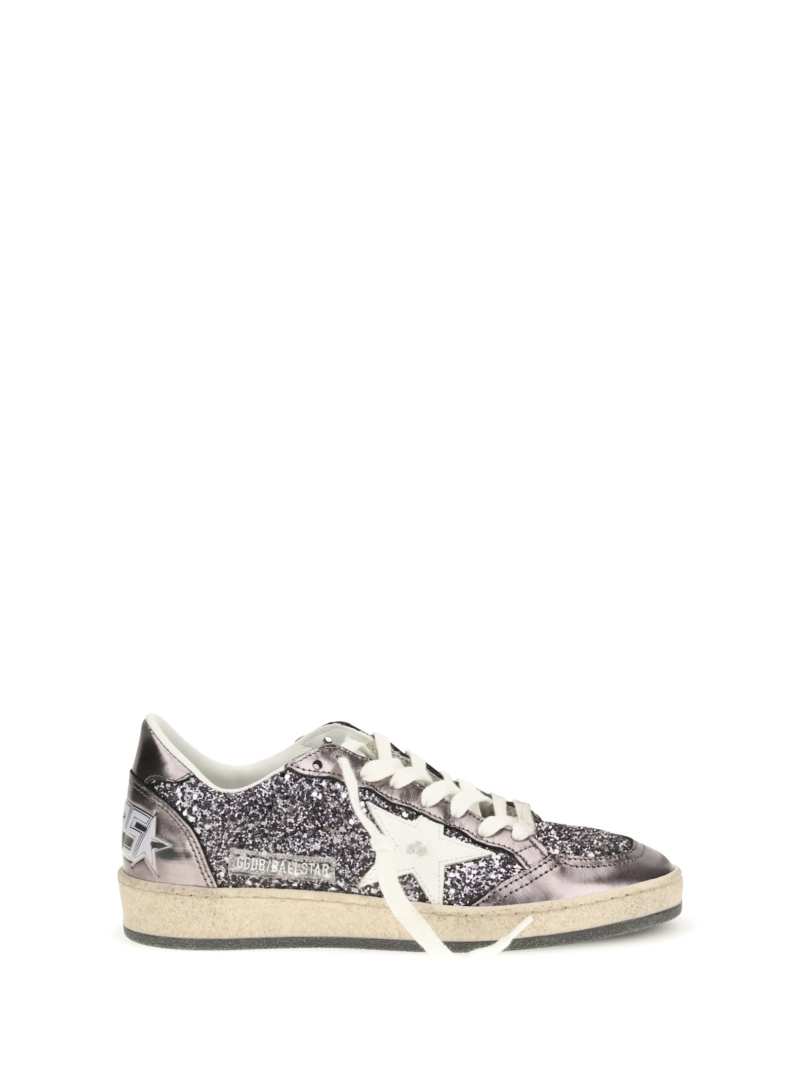 Golden Goose Deluxe Brand Women Ballstar Sneakers In Laminated Leather And Glitter In Gray