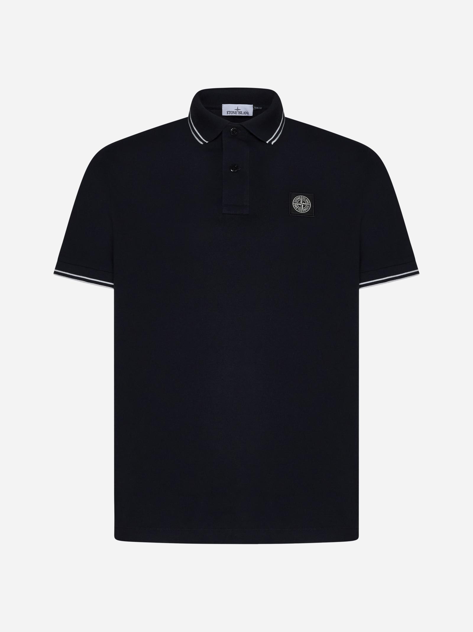 Shop Stone Island Logo-patch Cotton Polo Shirt In Bleu
