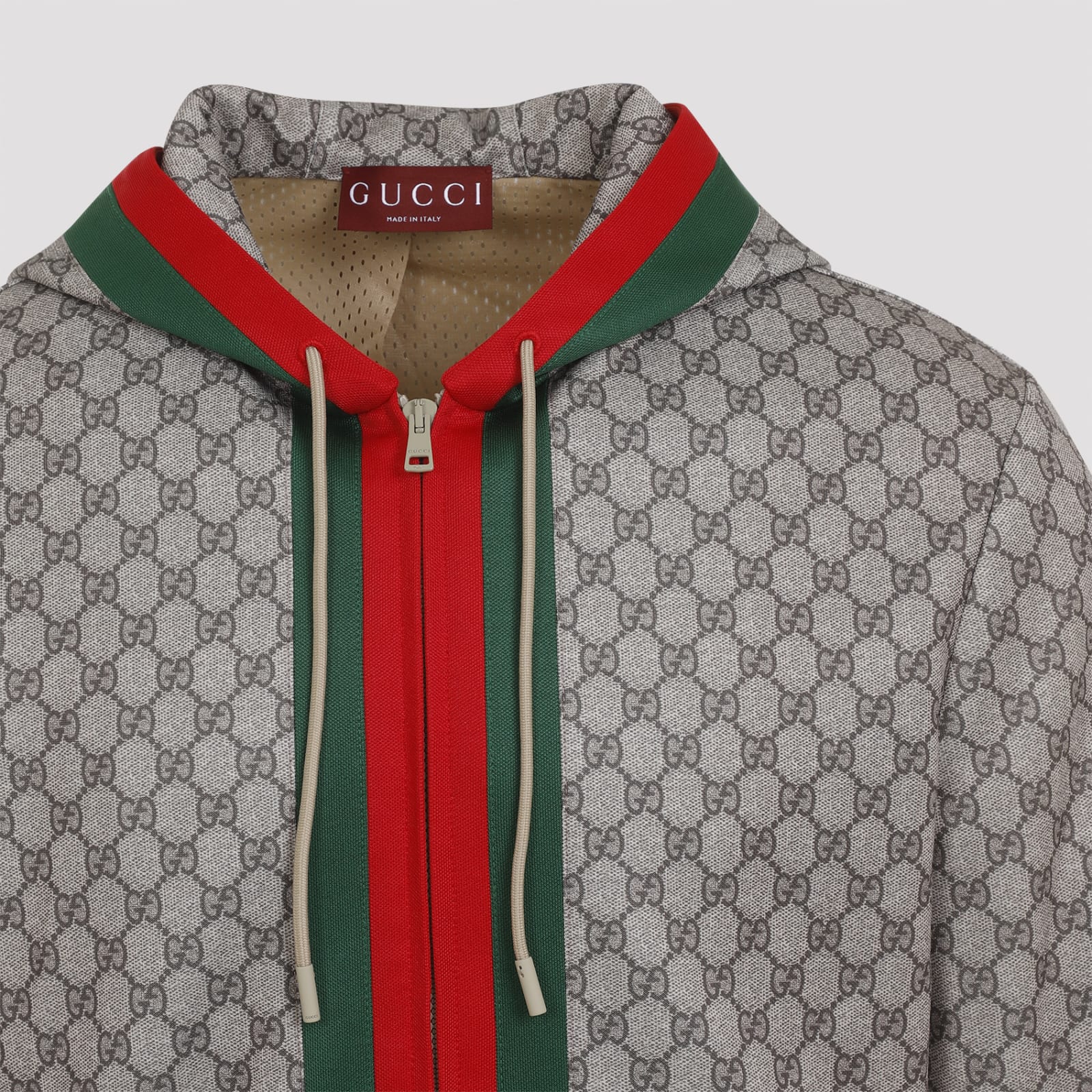 Shop Gucci Full Zip Jacket In Beige Ebony