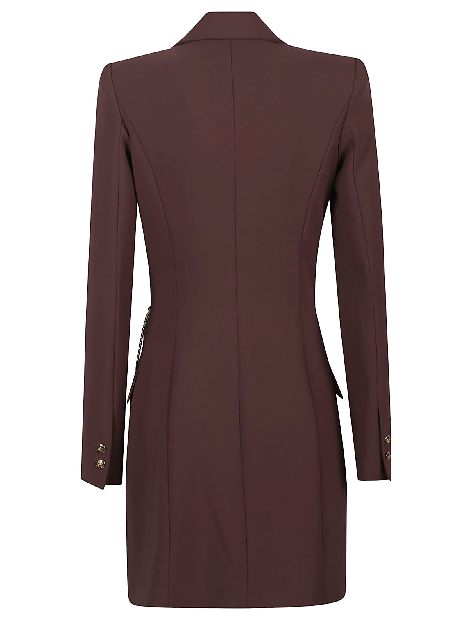 Elisabetta Franchi Midi Dress With Long Sleeves And Chain In Burgundy
