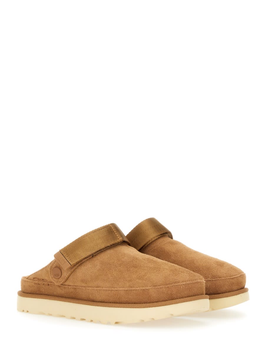 Ugg Goldenstar Suede Flatform Clogs In Brown