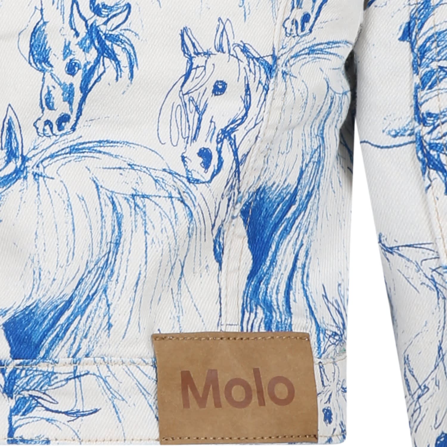 Shop Molo Ivory Jacket For Girl With Horse Print In Multicolor