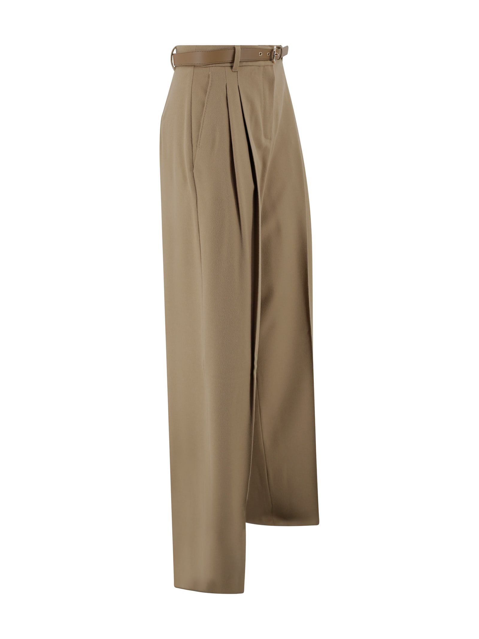 Max Mara Flowing Trousers In Pure Wool In Brown