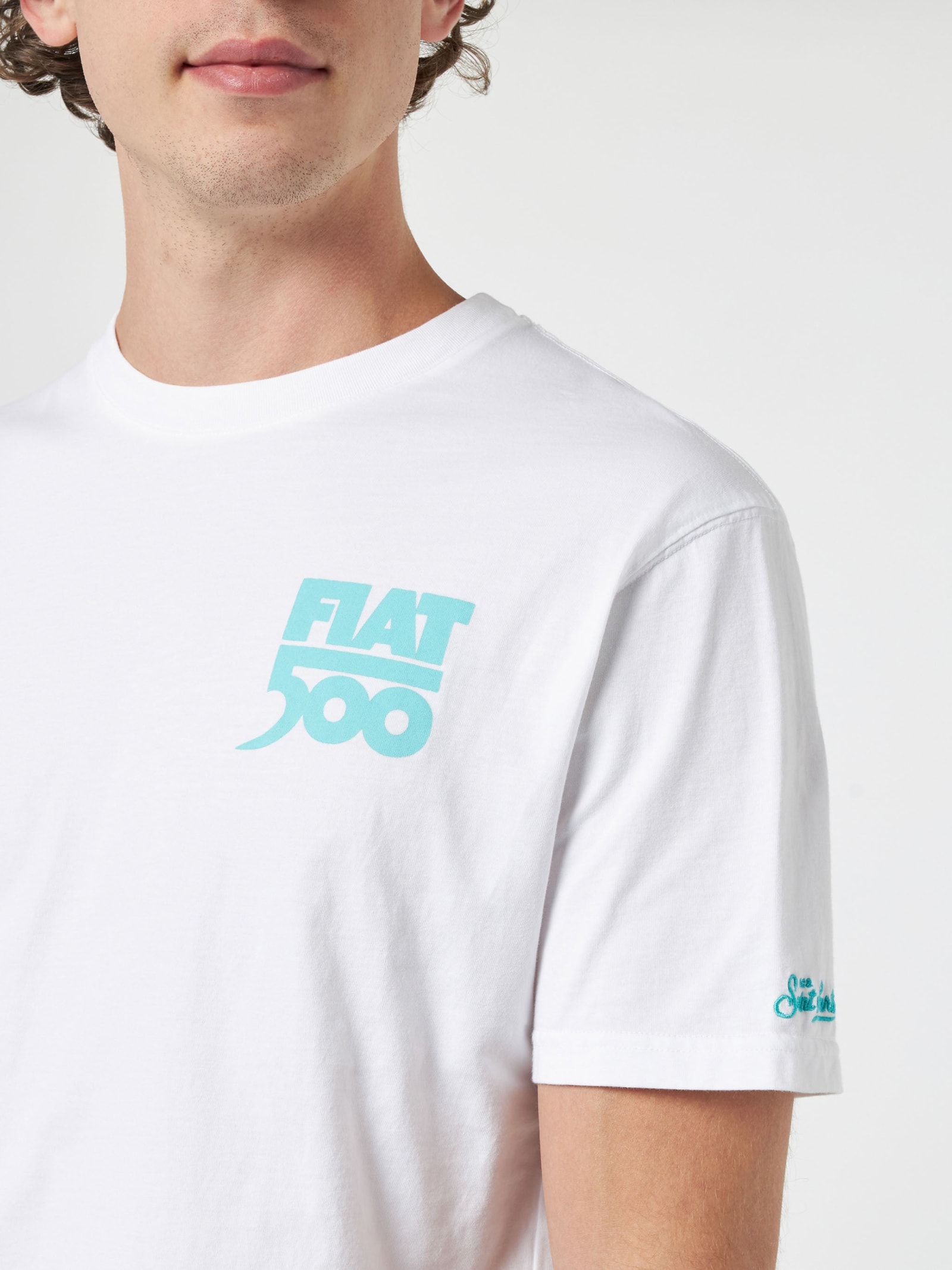 MC2 SAINT BARTH MAN COTTON T-SHIRT WITH SPIAGGINA FRONT AND BACK PLACED PRINT FIAT 500 SPECIAL EDITION 
