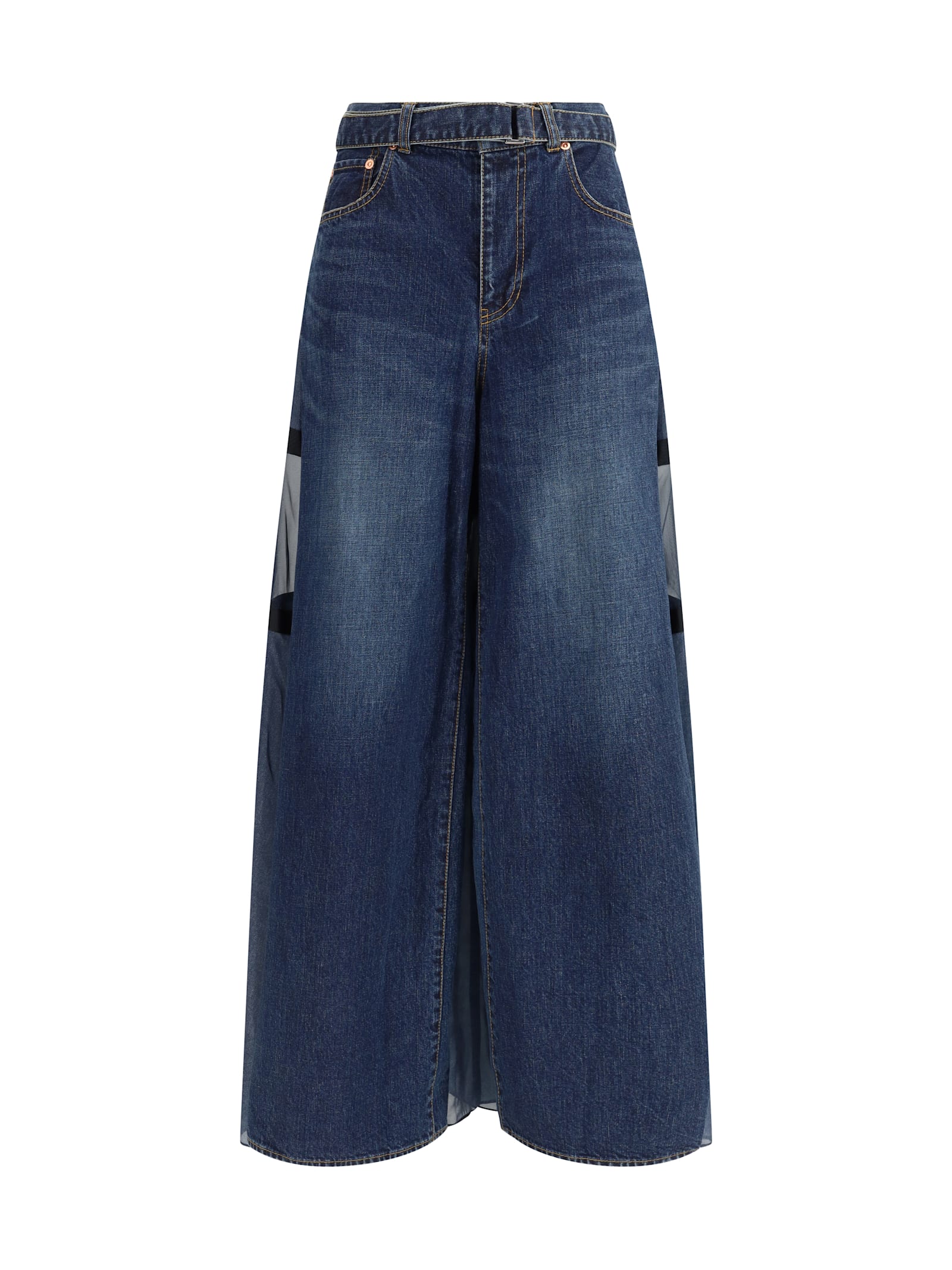 Sacai Denim Pants With Liner Back In Blue