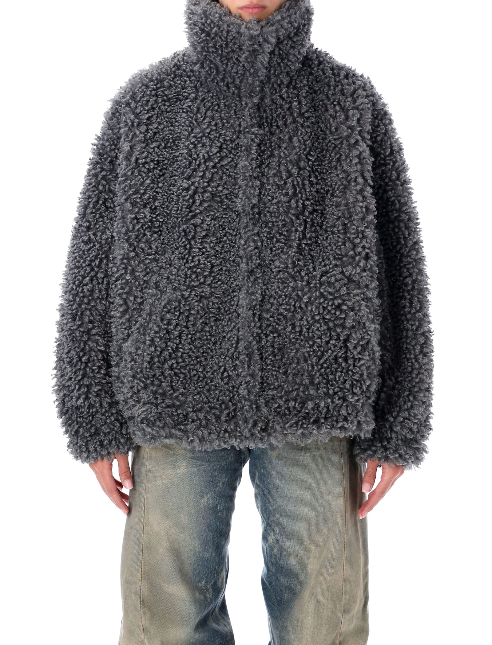 Acne Studios Oversized Faux Fur Bomber Jacket In Gray