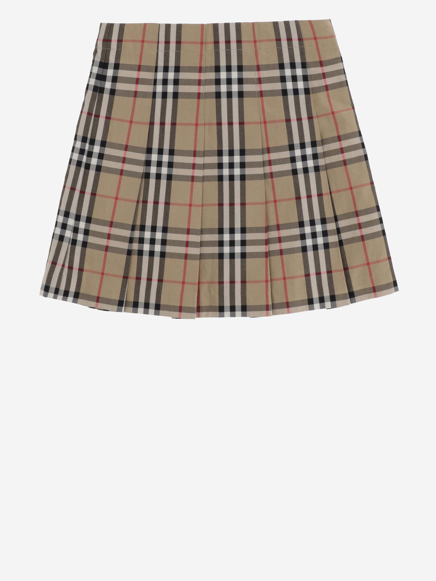 Shop Burberry Check Pattern Skirt In Beige