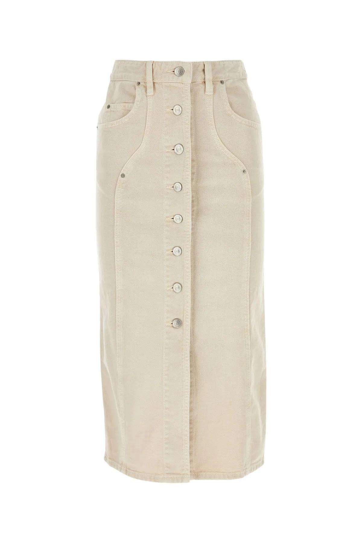 Marant Etoile Ivory Denim Vandy Skirt In Powder