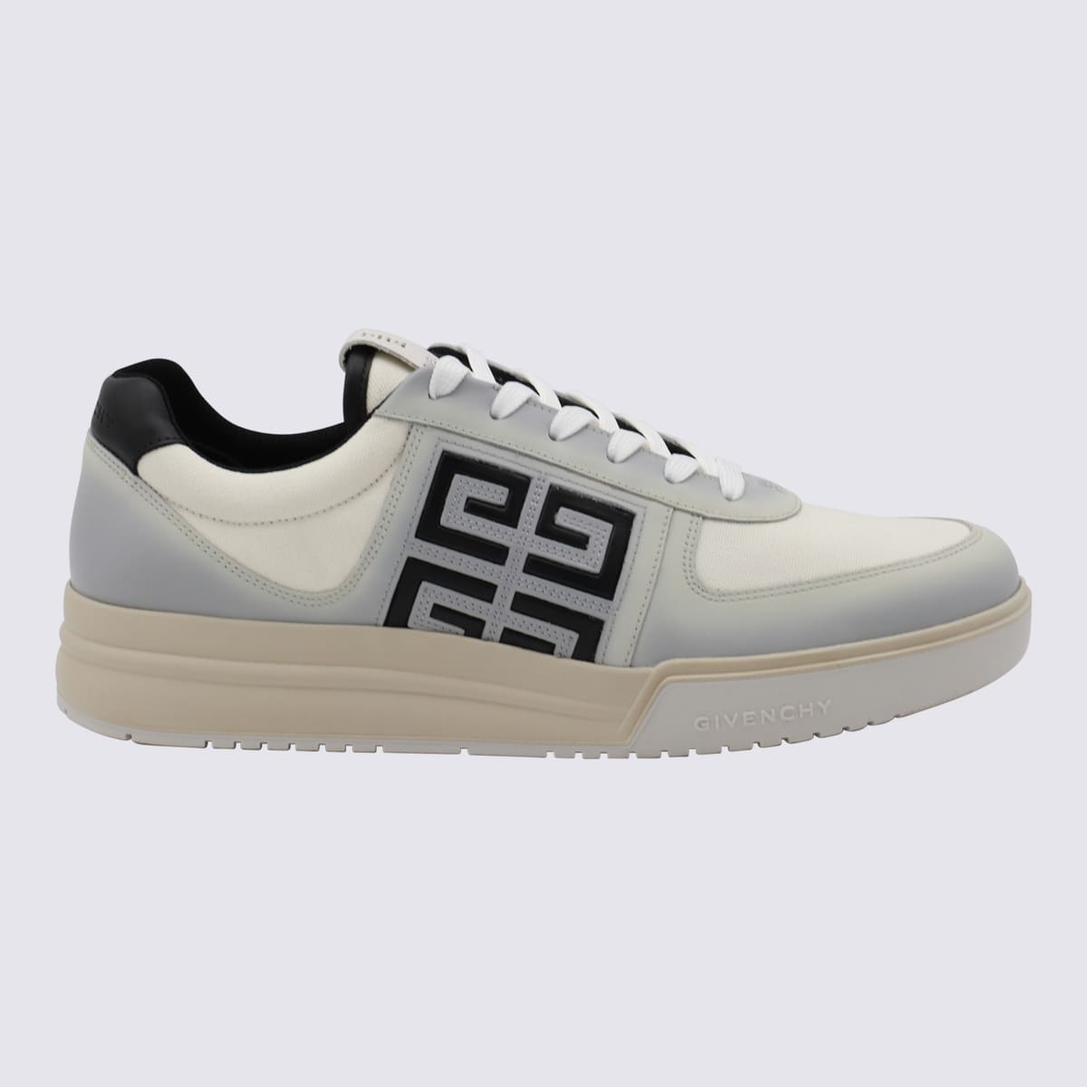 Shop Givenchy White And Grey Leather 4g Sneakers