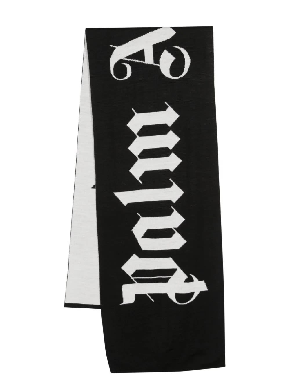 Shop Palm Angels Reversible Black And White Scarf With Logo