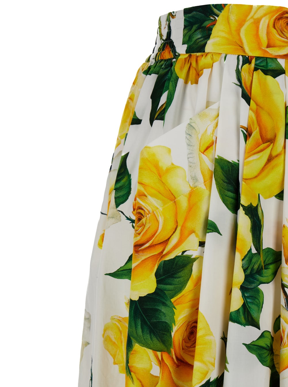 Shop Dolce & Gabbana Midi Skirt With All-over Flower Print Multicolor In Cotton Woman In Yellow