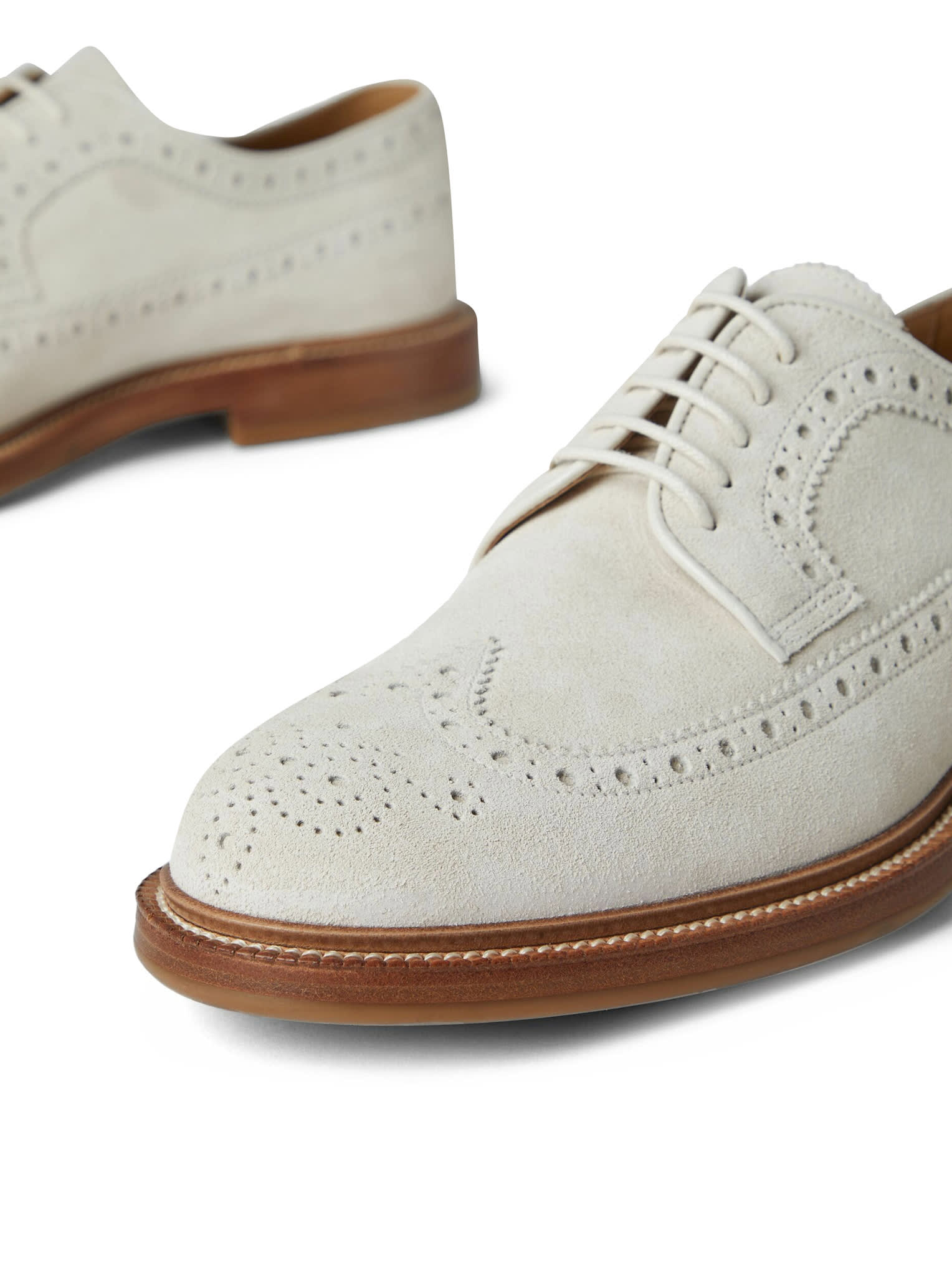 Shop Brunello Cucinelli Pair Of Laced Shoes In Milk