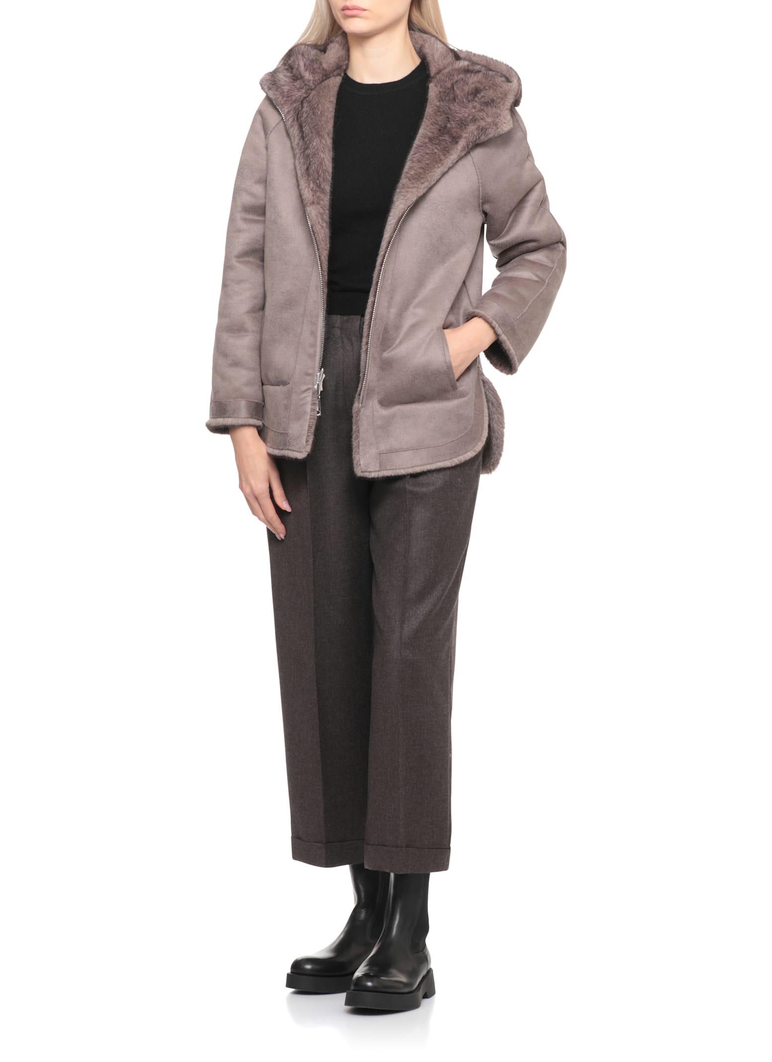 Betta Corradi Synthetic Fur Coat In Brown