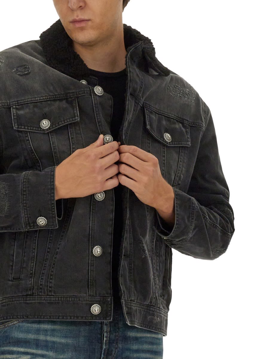 Shop Balmain Destroyed Jacket In Black