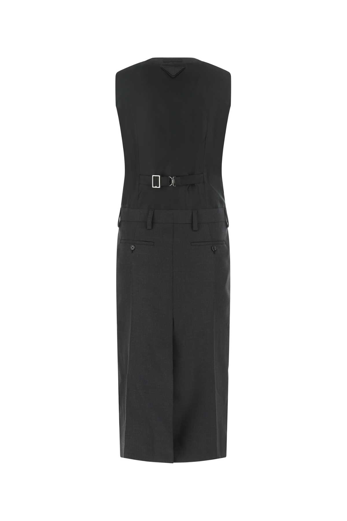 Shop Prada Dark Grey Wool Dress In F0308