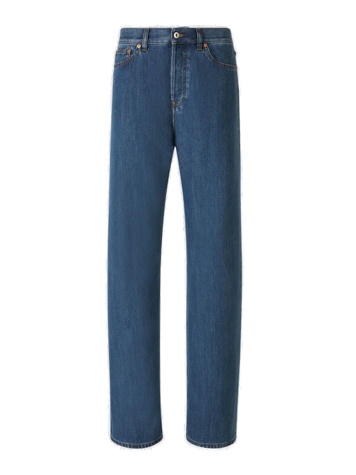 Shop Valentino Logo Patch Straight Leg Jeans