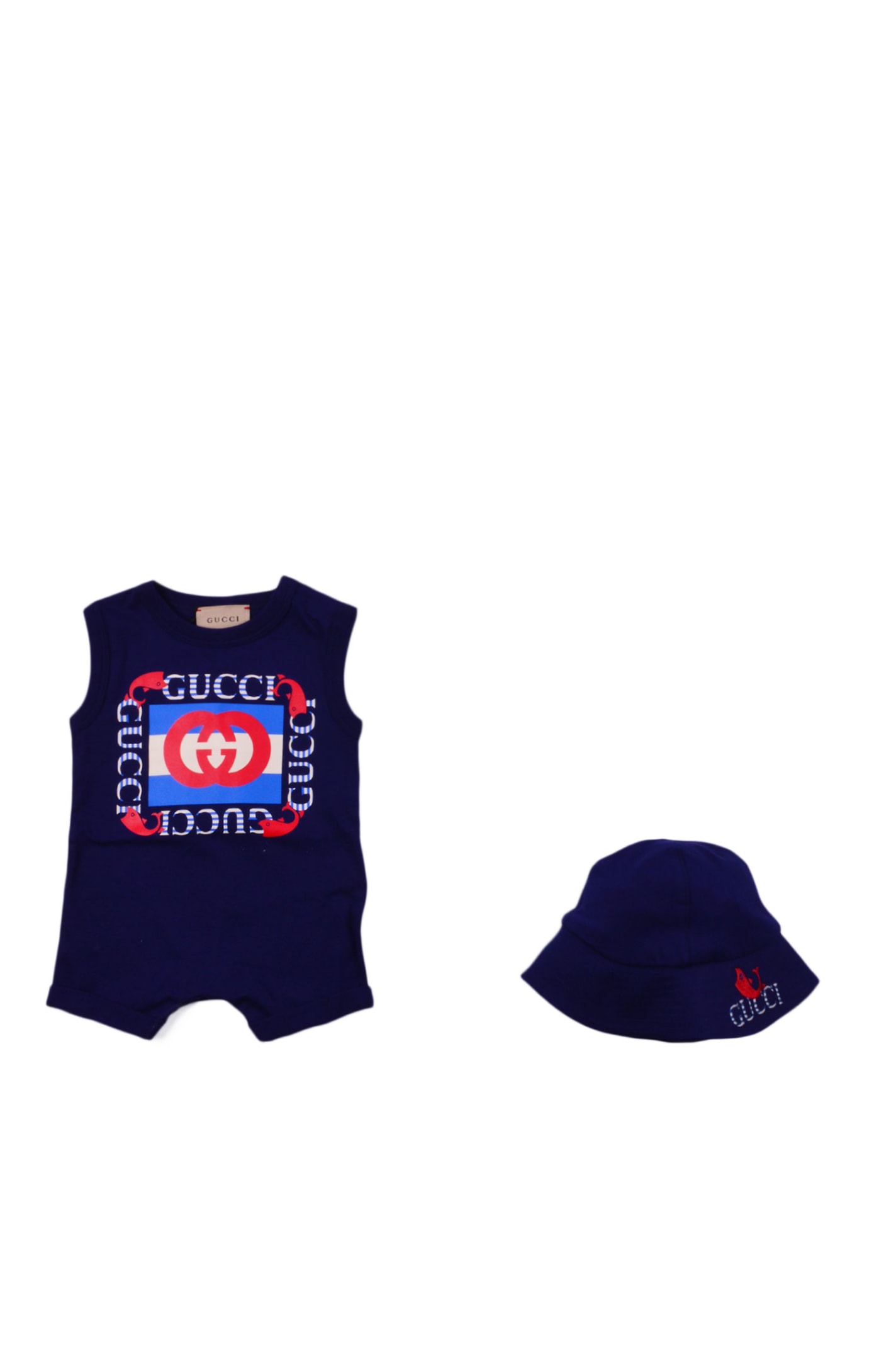 Gucci Jumpsuit And Hat With Logo