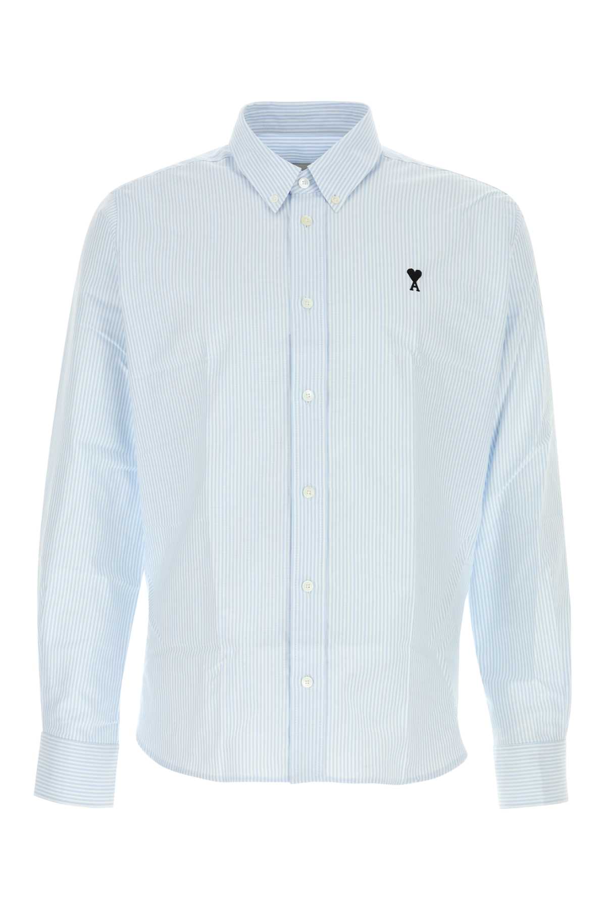 Ami Alexandre Mattiussi Adc Button-down Collar Logo-embroidered Striped Cotton Oxford Shirt In Blue
