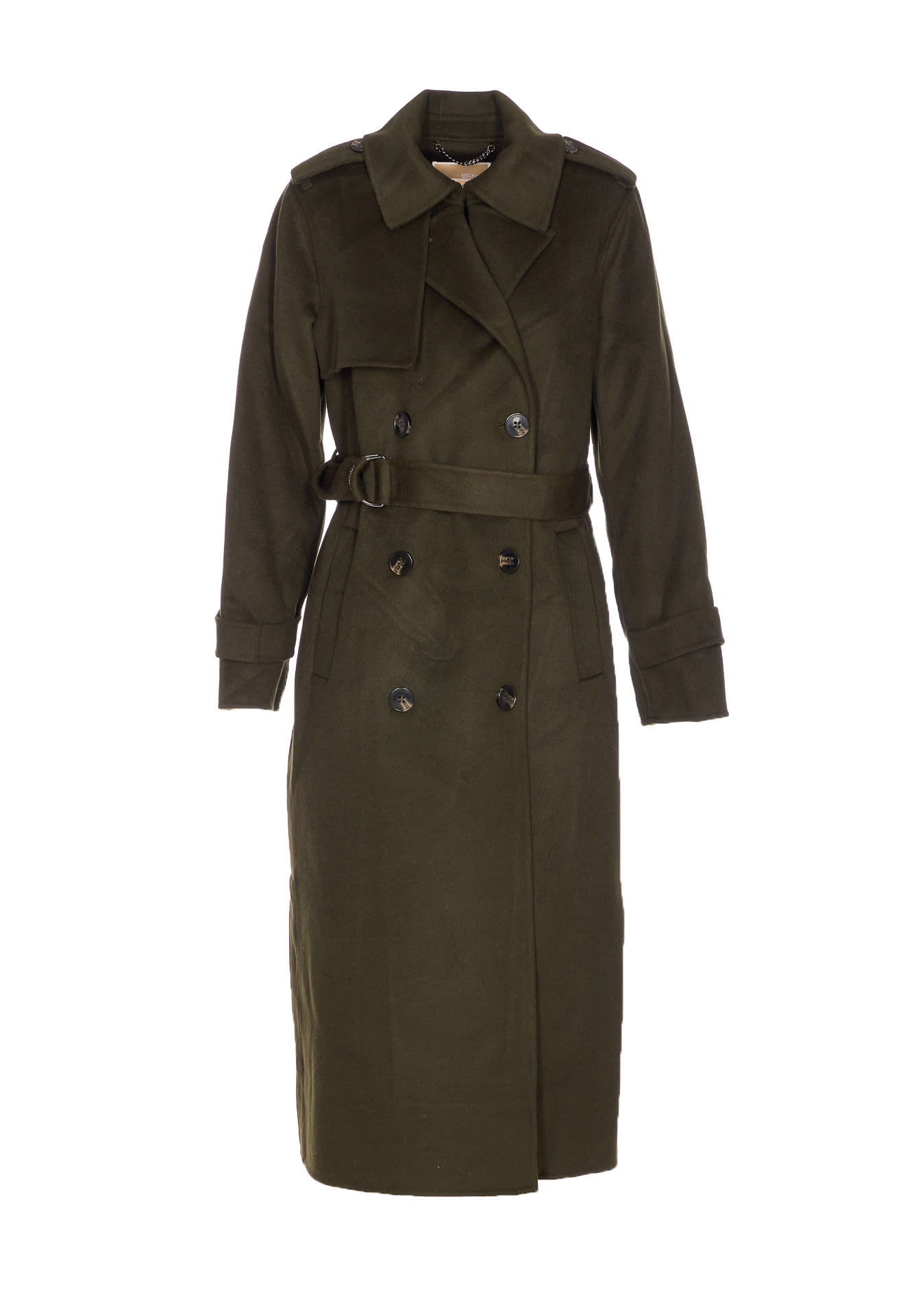 Michael Kors Long Double-breasted Brown Wool Coat With Belt In Brown
